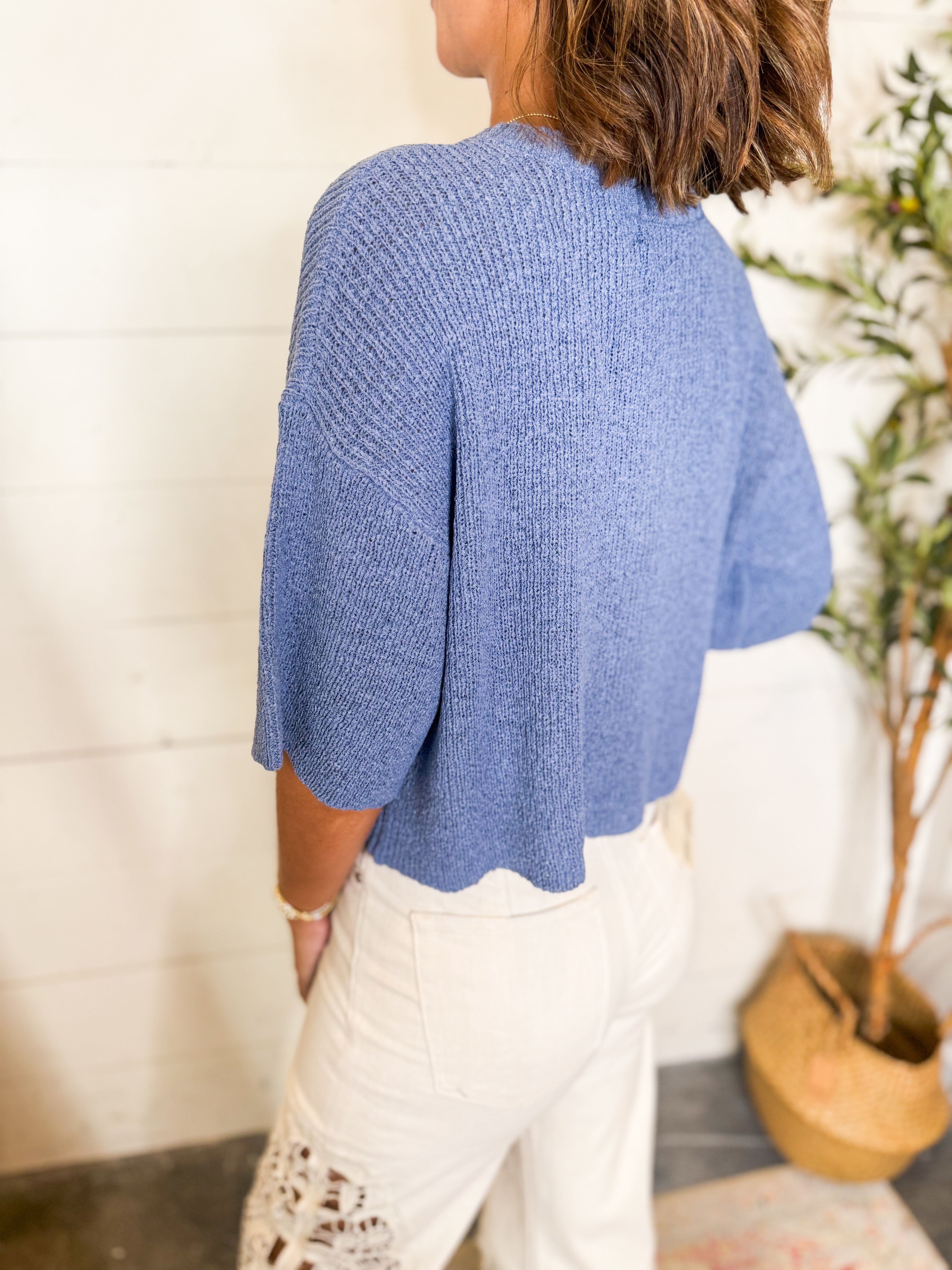 Dusty Blue Knit Sweater Top