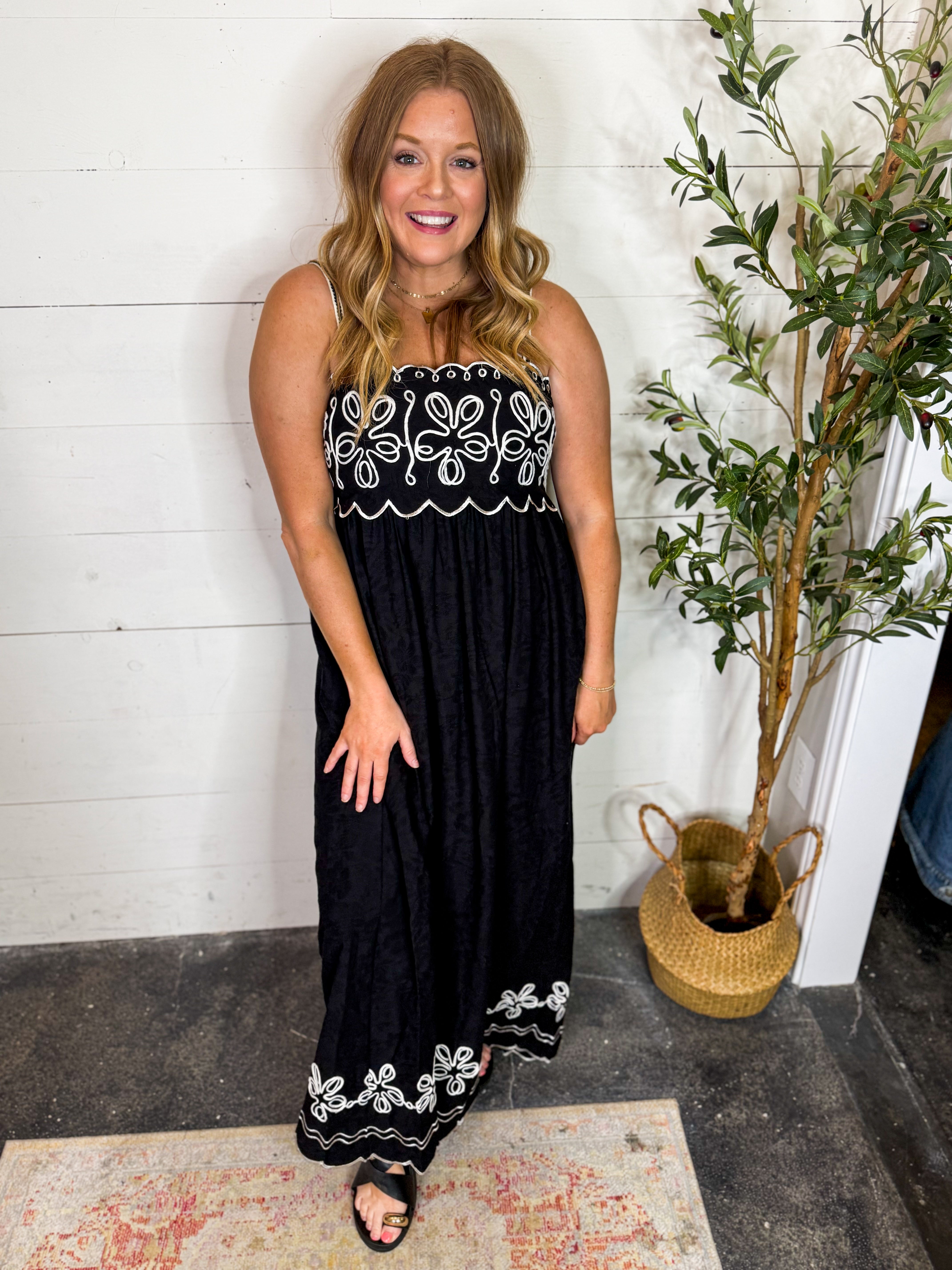 Skies Are Blue Embroidered Maxi Dress With Contrast Detail