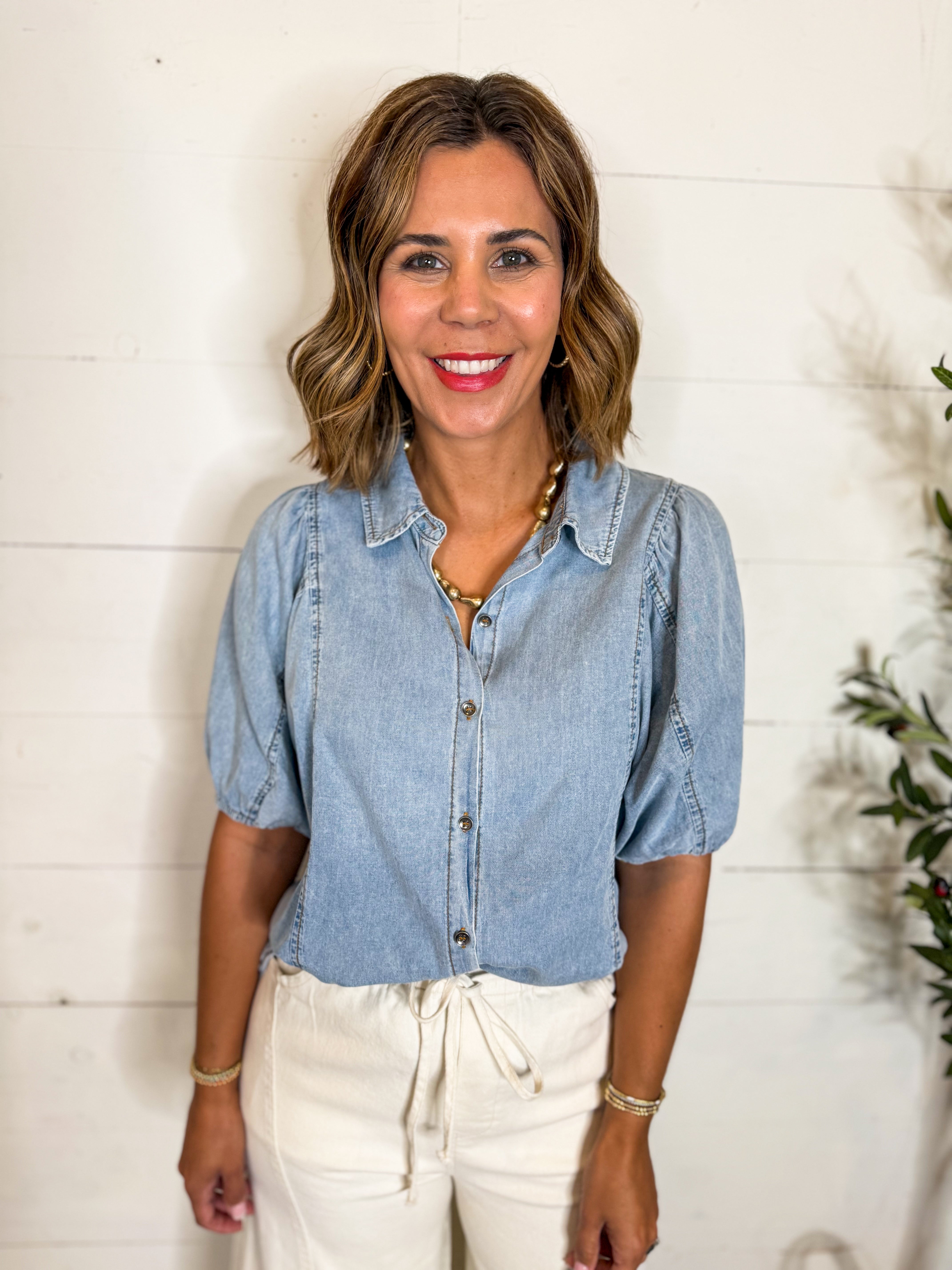 Chambray Button Down Top