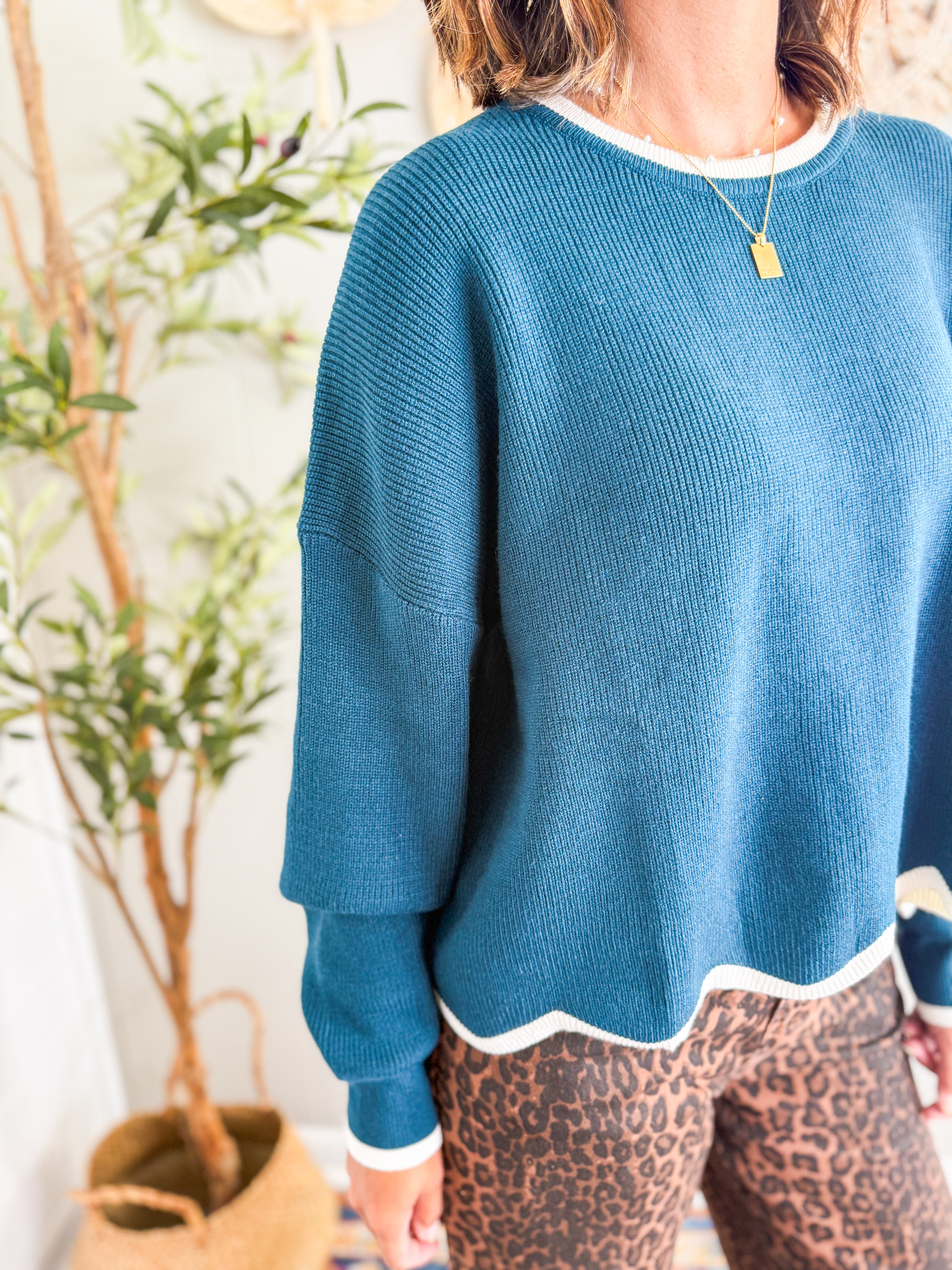 Scalloped Hem Long Sleeve Sweater