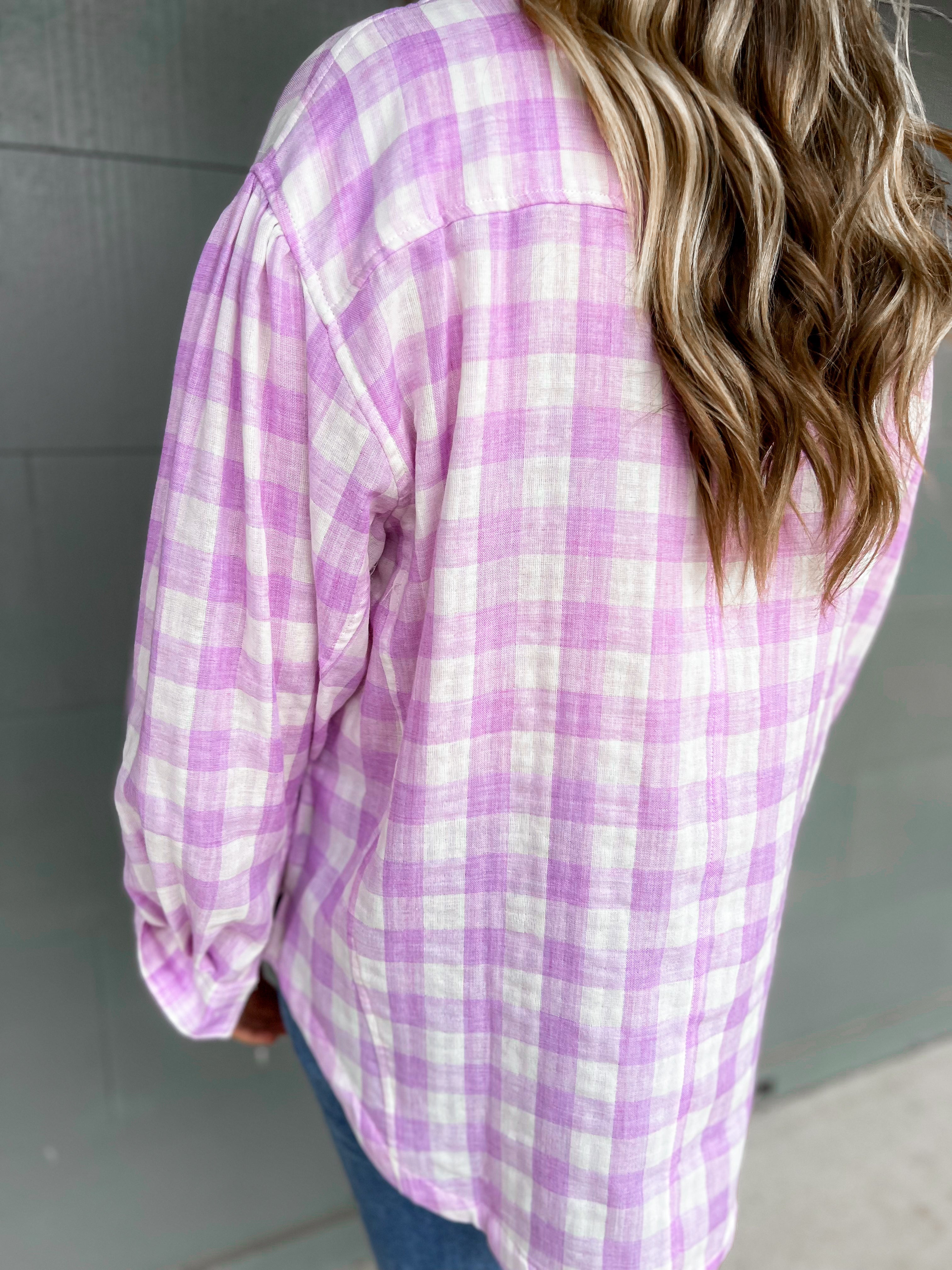 Lilac Plaid Button Front Shirt