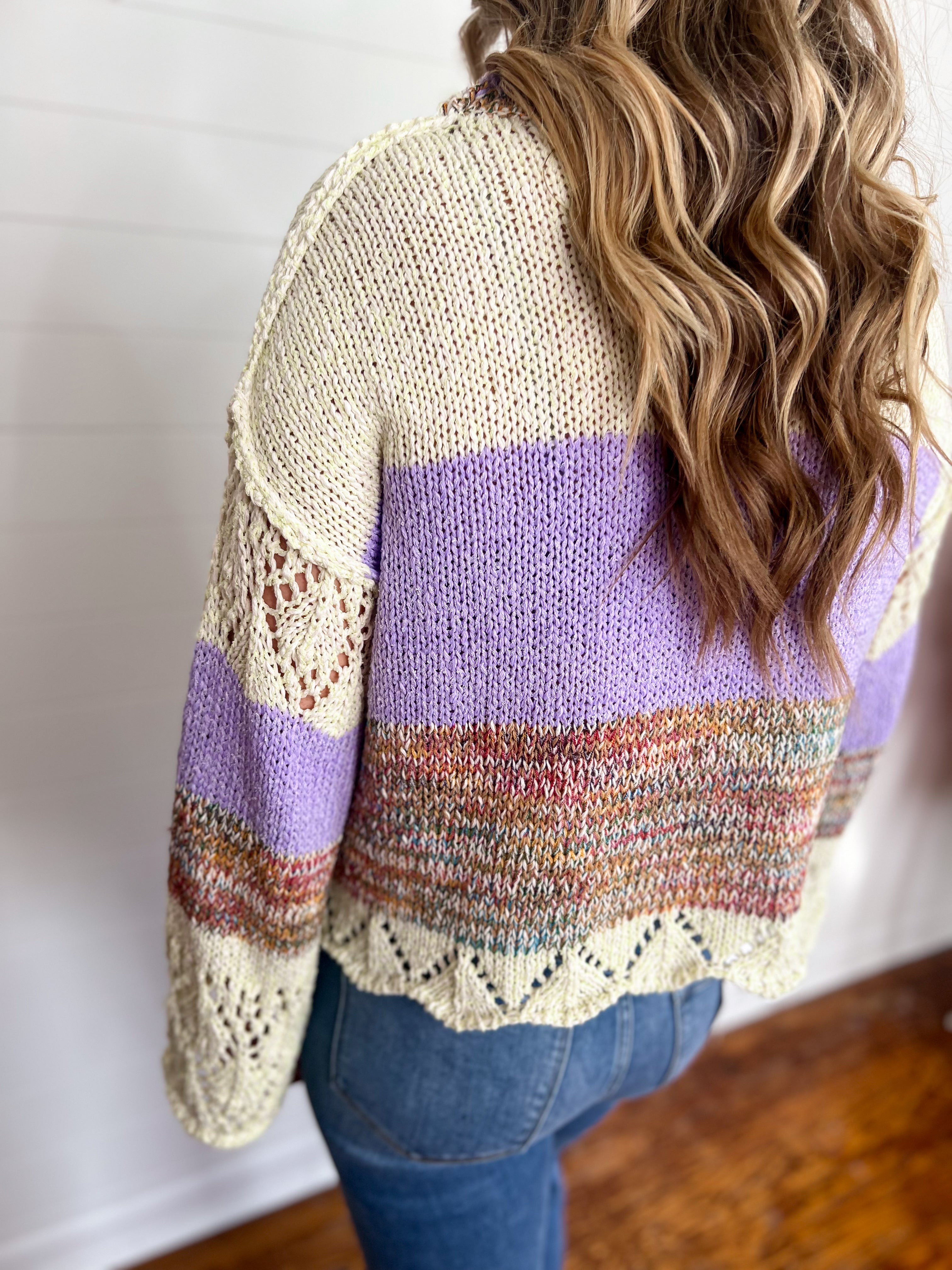 Lavender Crochet Striped Sweater