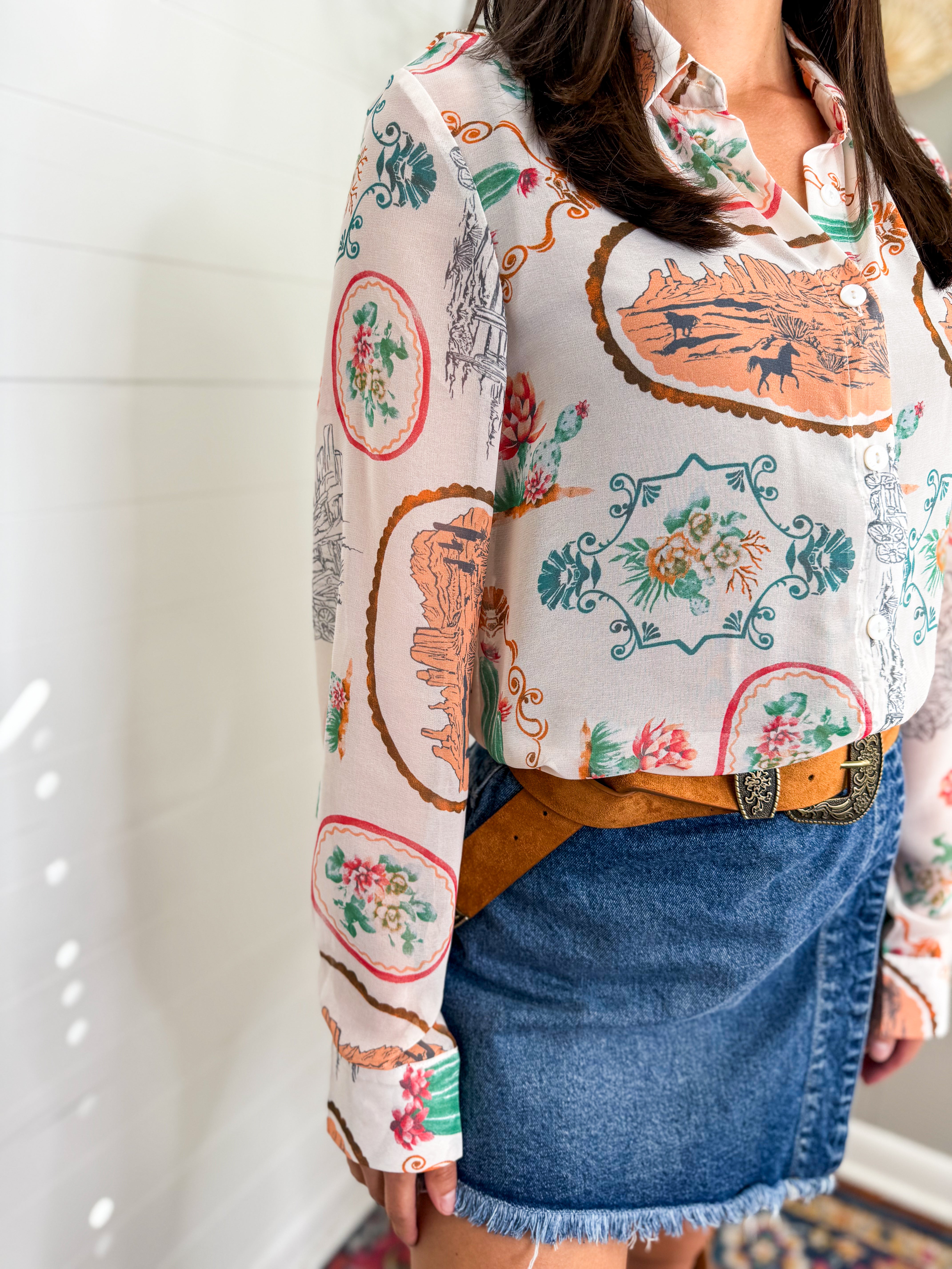 Western Print Chiffon Shirt