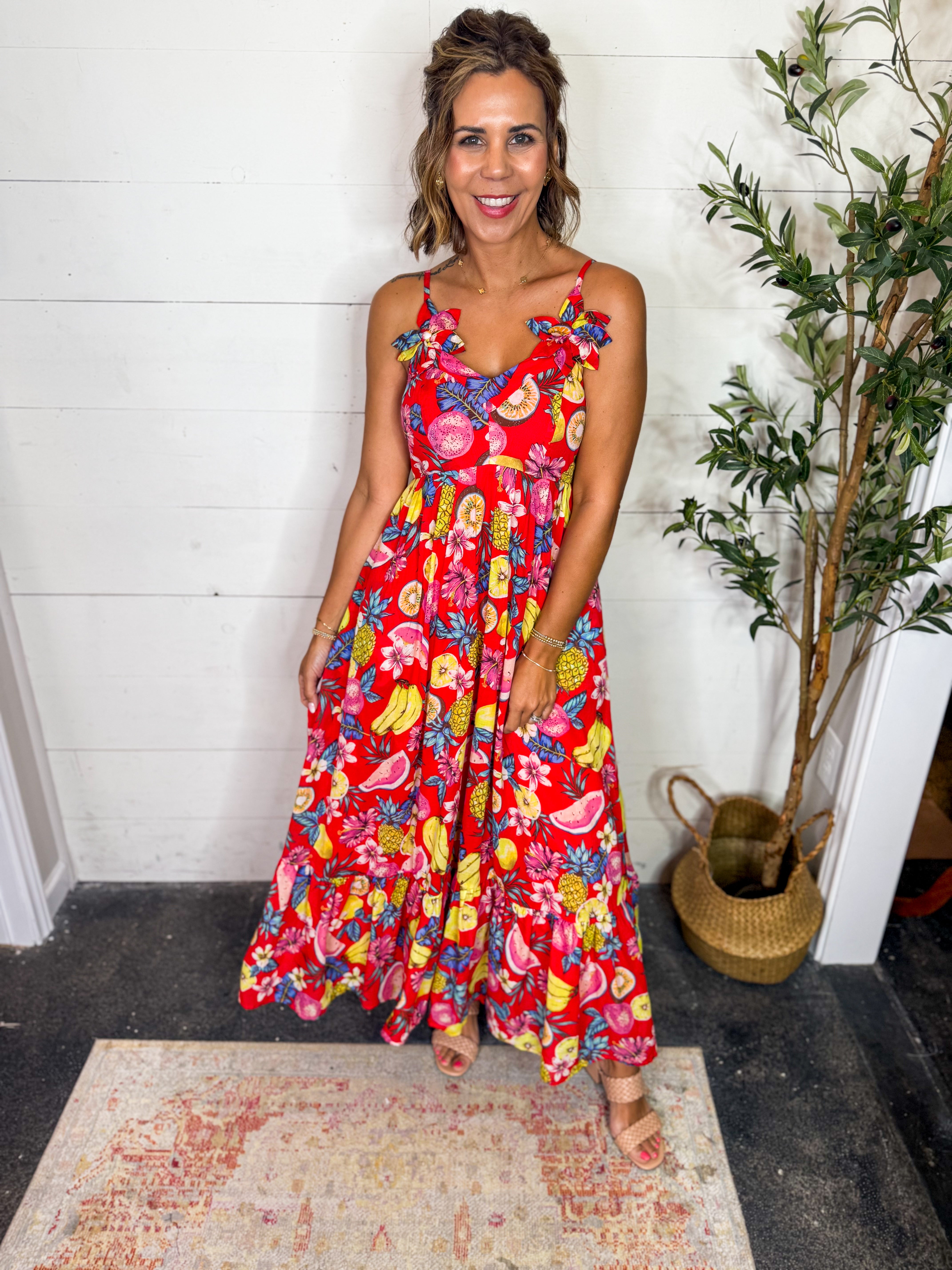 Fruit Print Maxi Dress Medium
