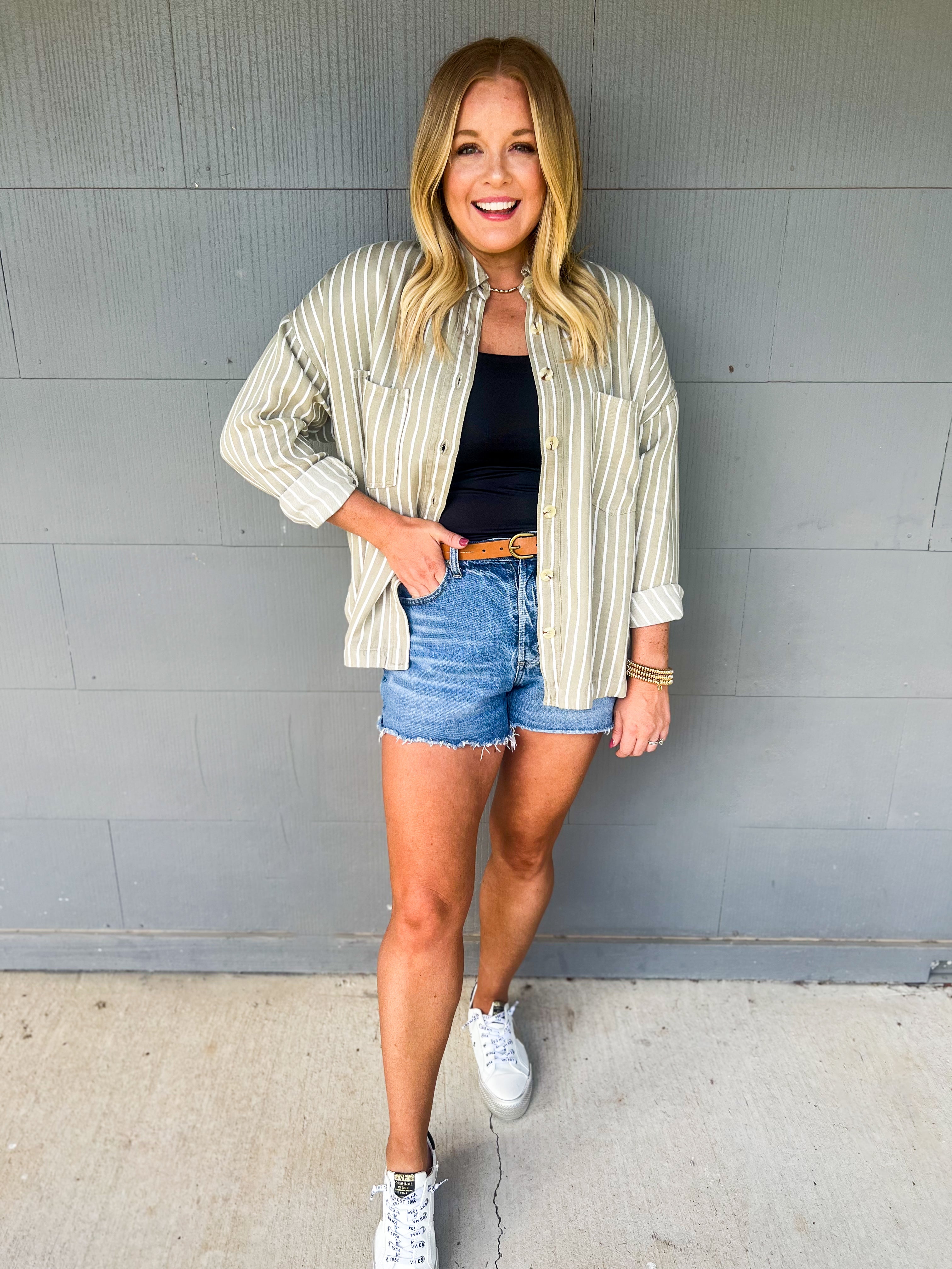 Long Sleeve Stripe Collard Button Down