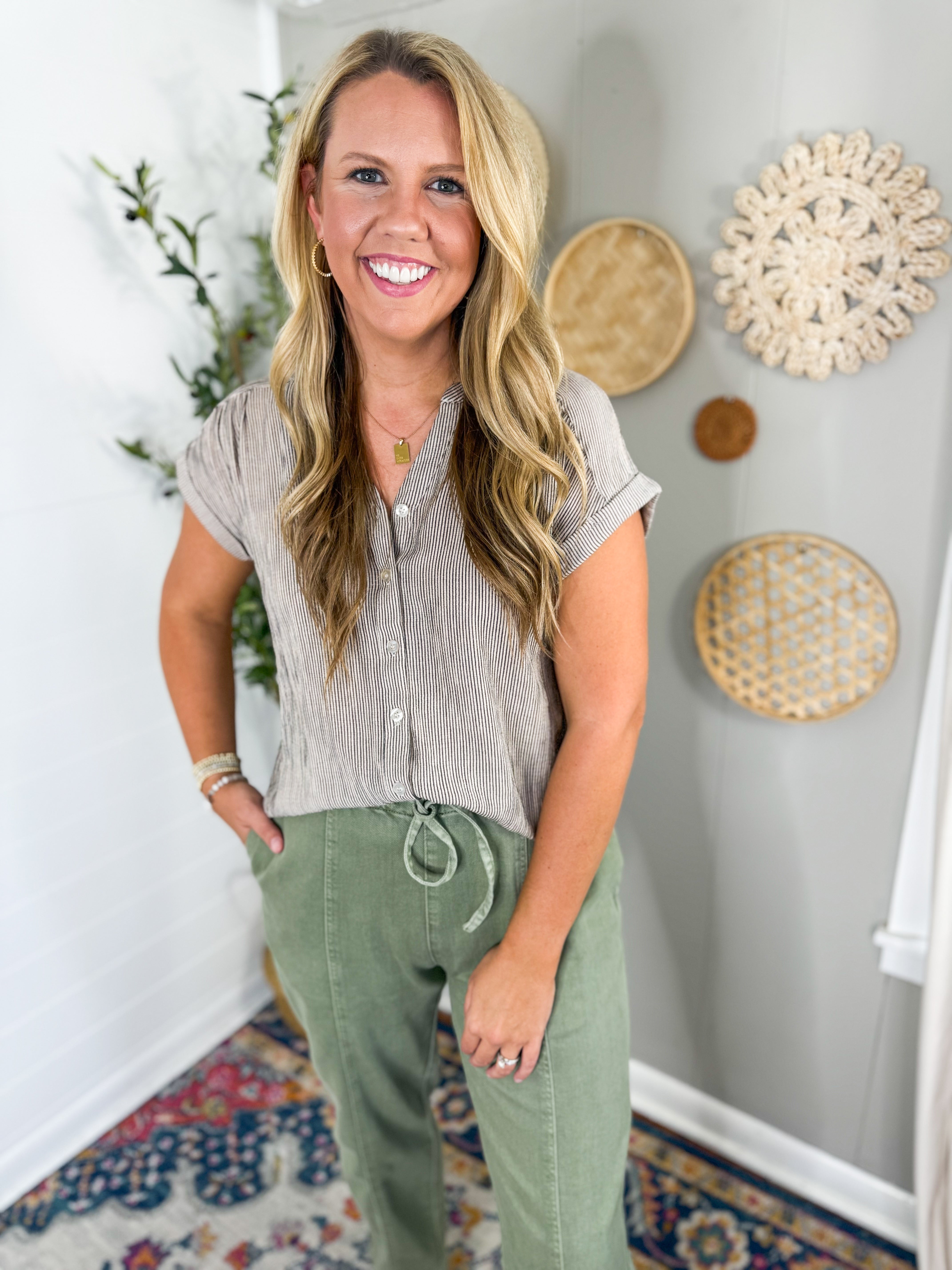 Pinstripe Short Sleeve Button Down Shirt