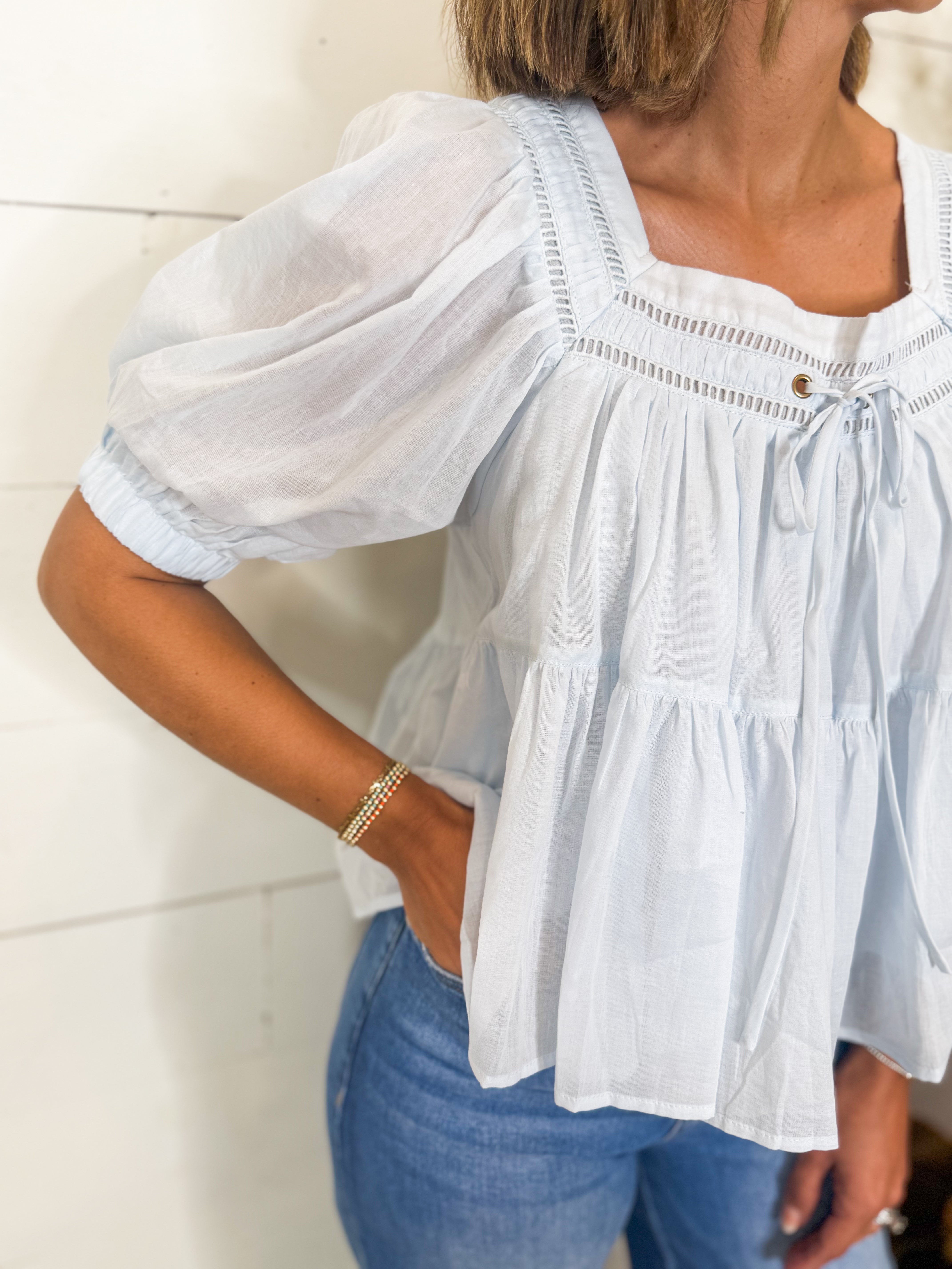 Voile Square Neck Top With Front Tie