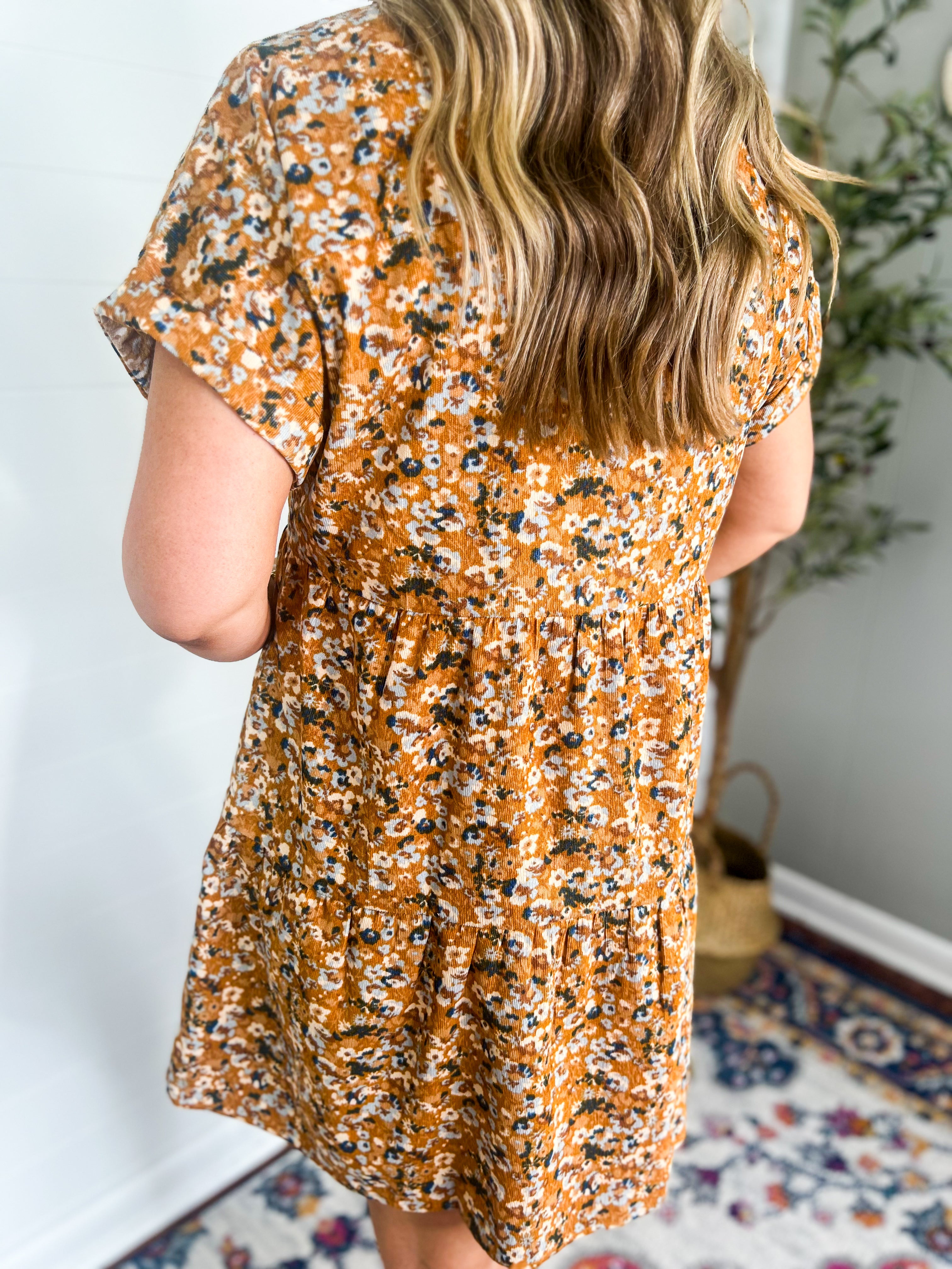 Floral Corduroy Tiered Dress