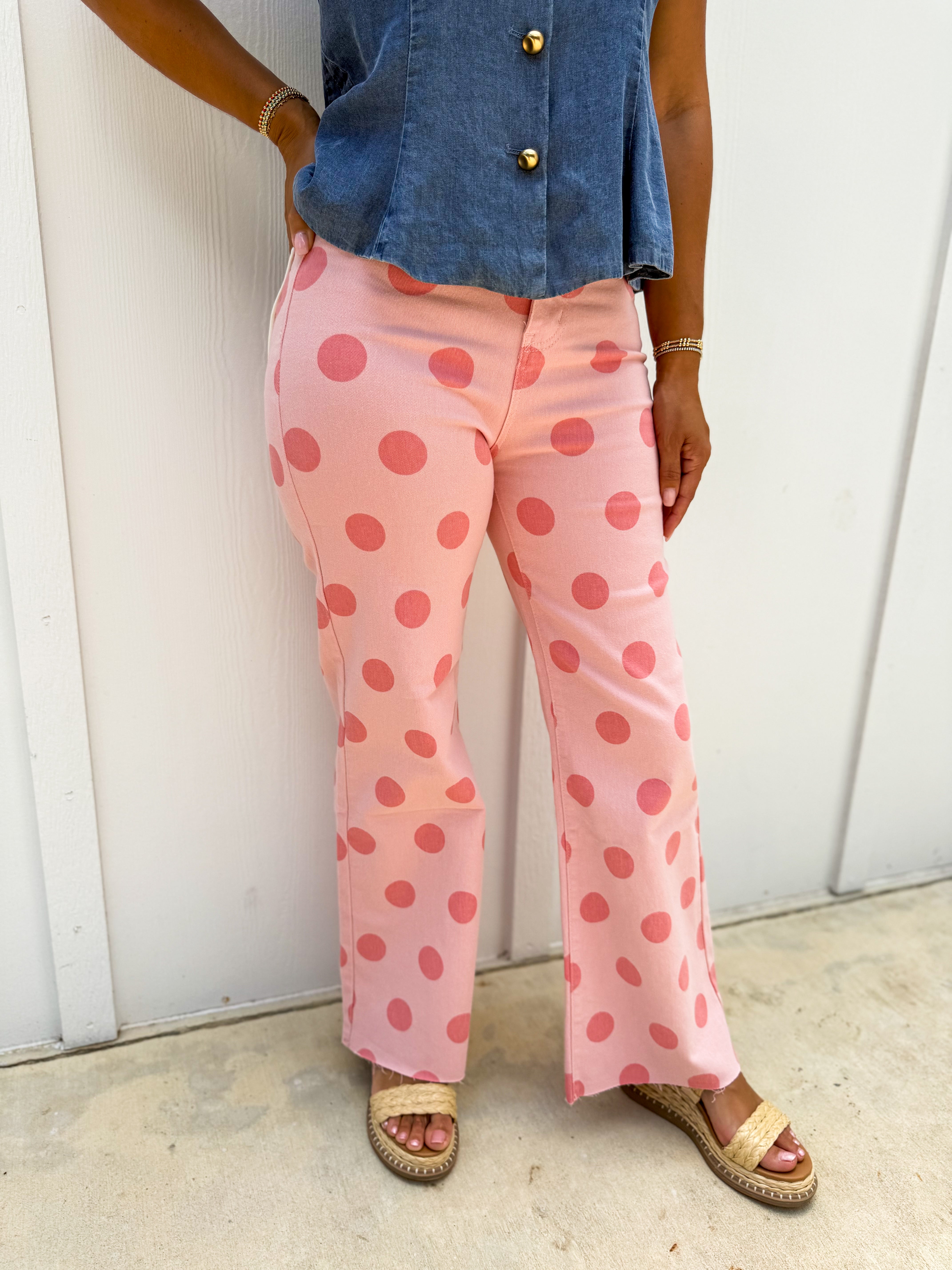 Big Polka Dot Stretchy Blush Denim Pants