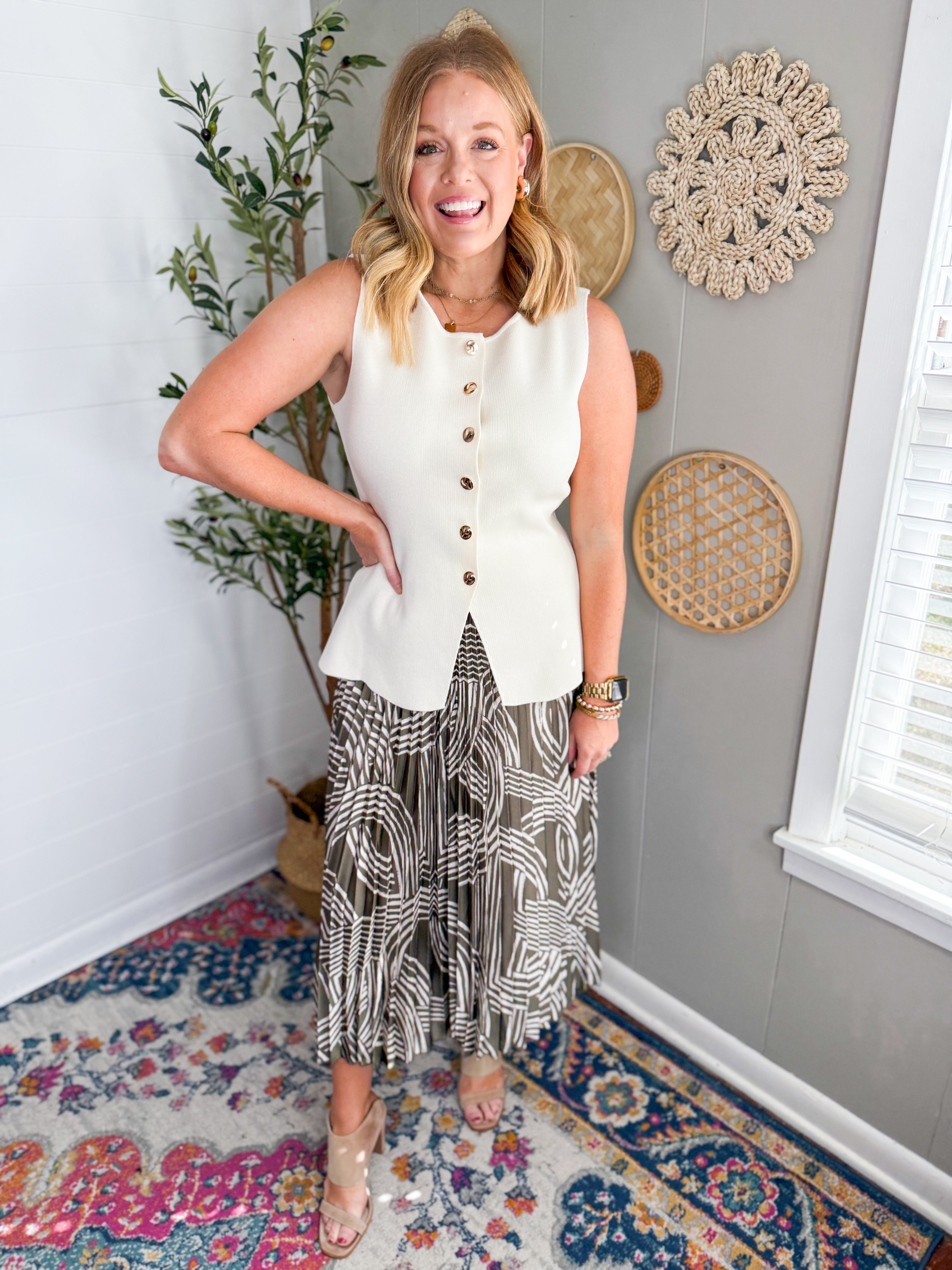 Abstract Printed Accordion Midi Skirt