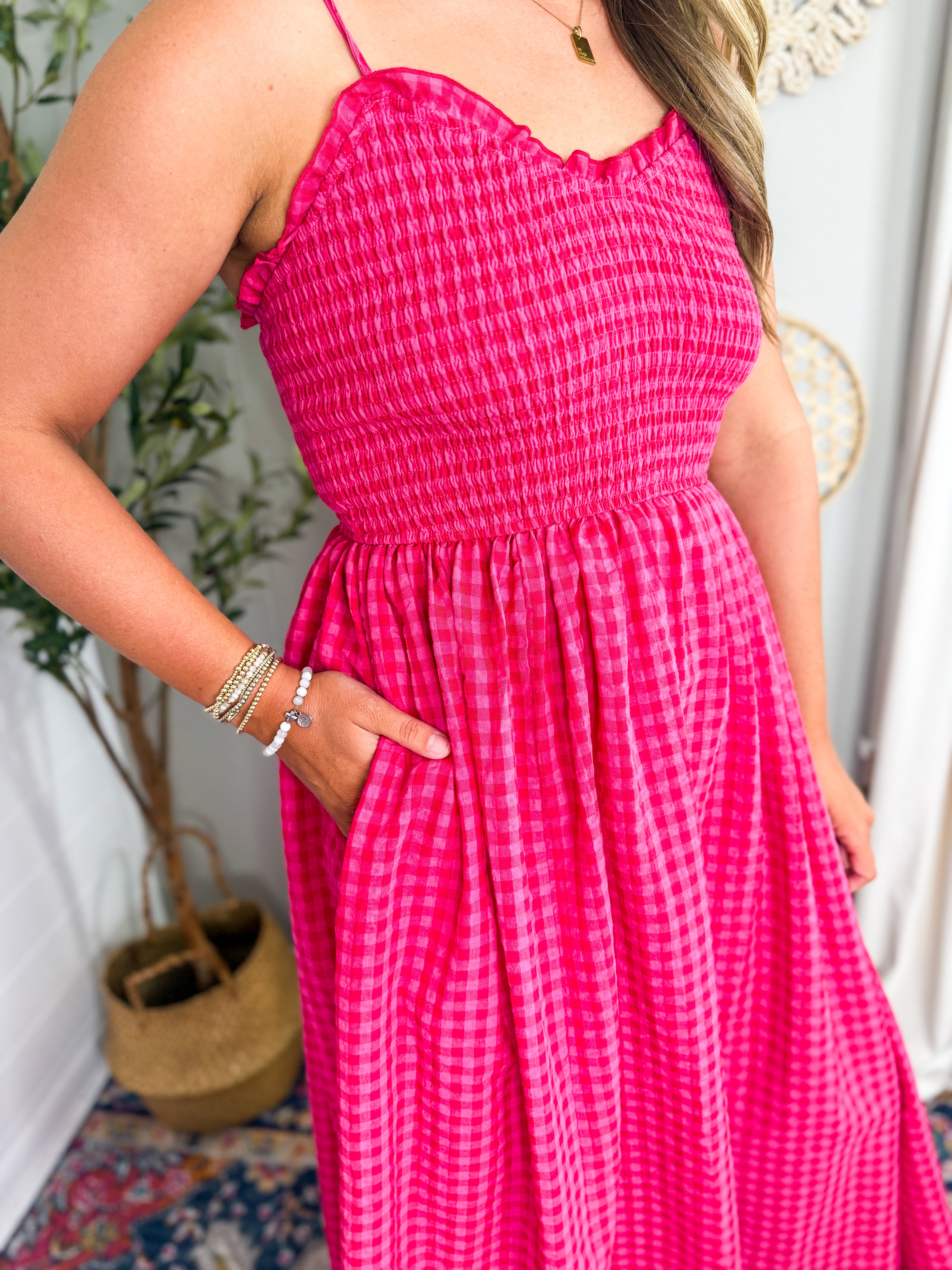 Cherry Gingham Print Maxi Dress