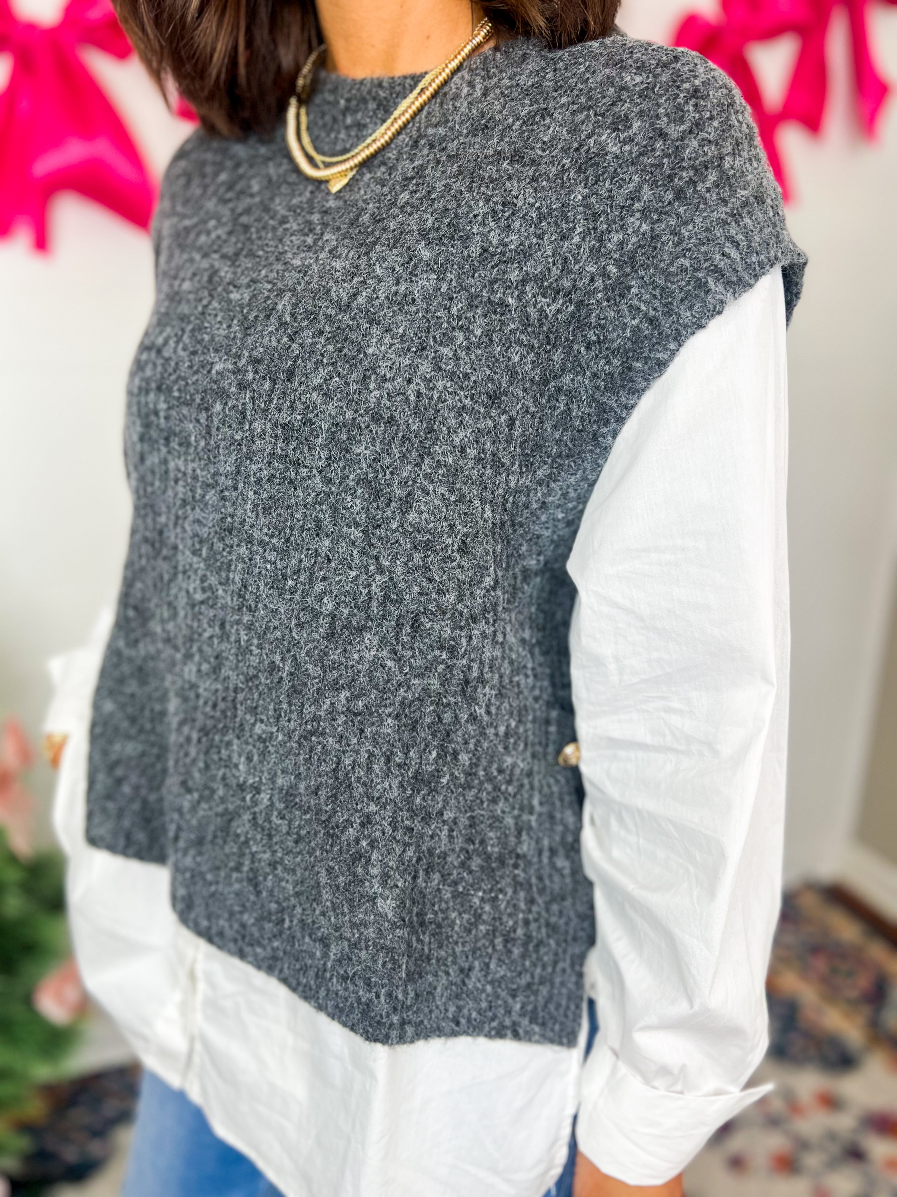 Charcoal Layered Sweater Vest Top