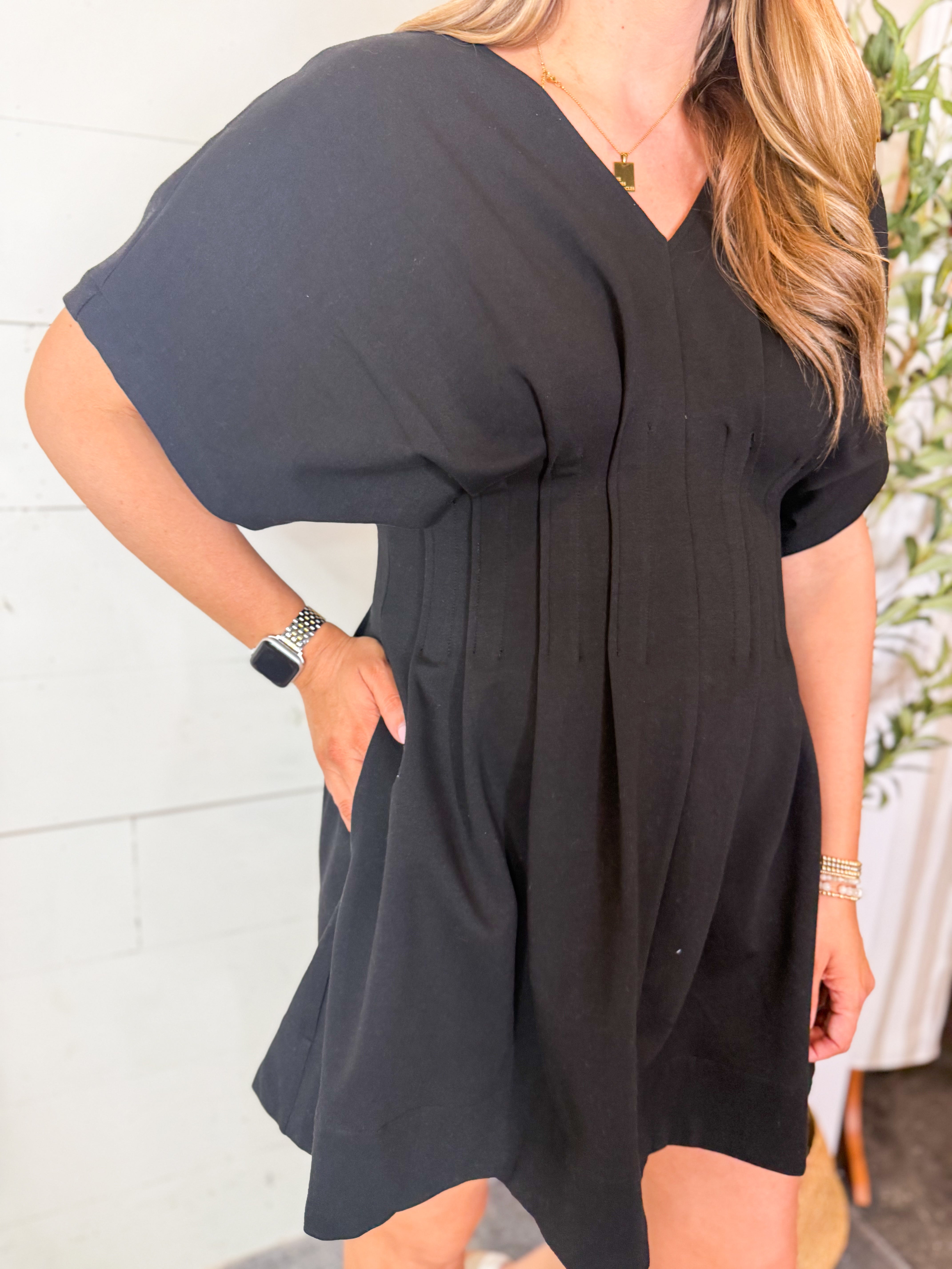 Black Dolman Sleeve Mini Dress