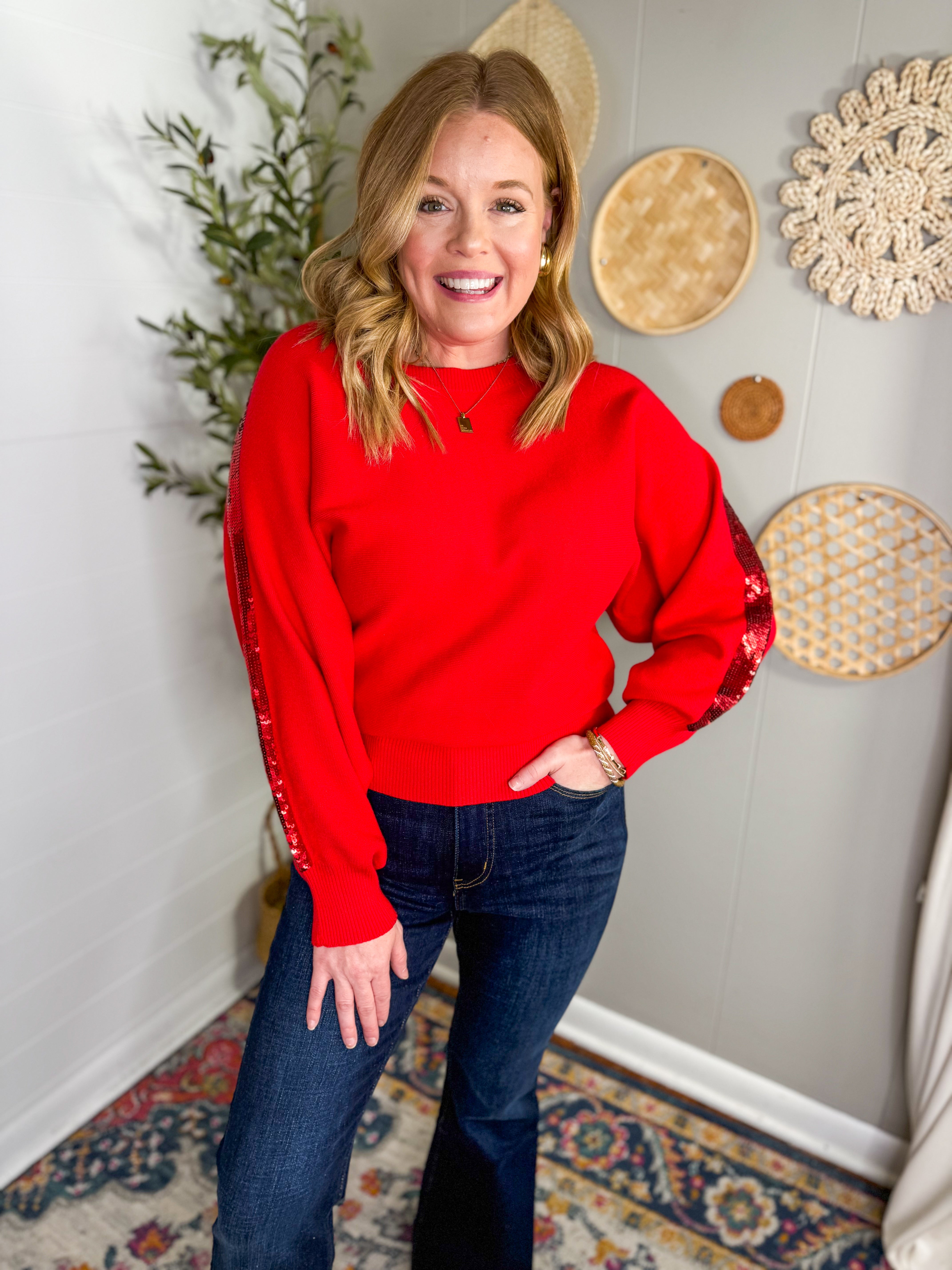 Sequin Detail Red Sweater