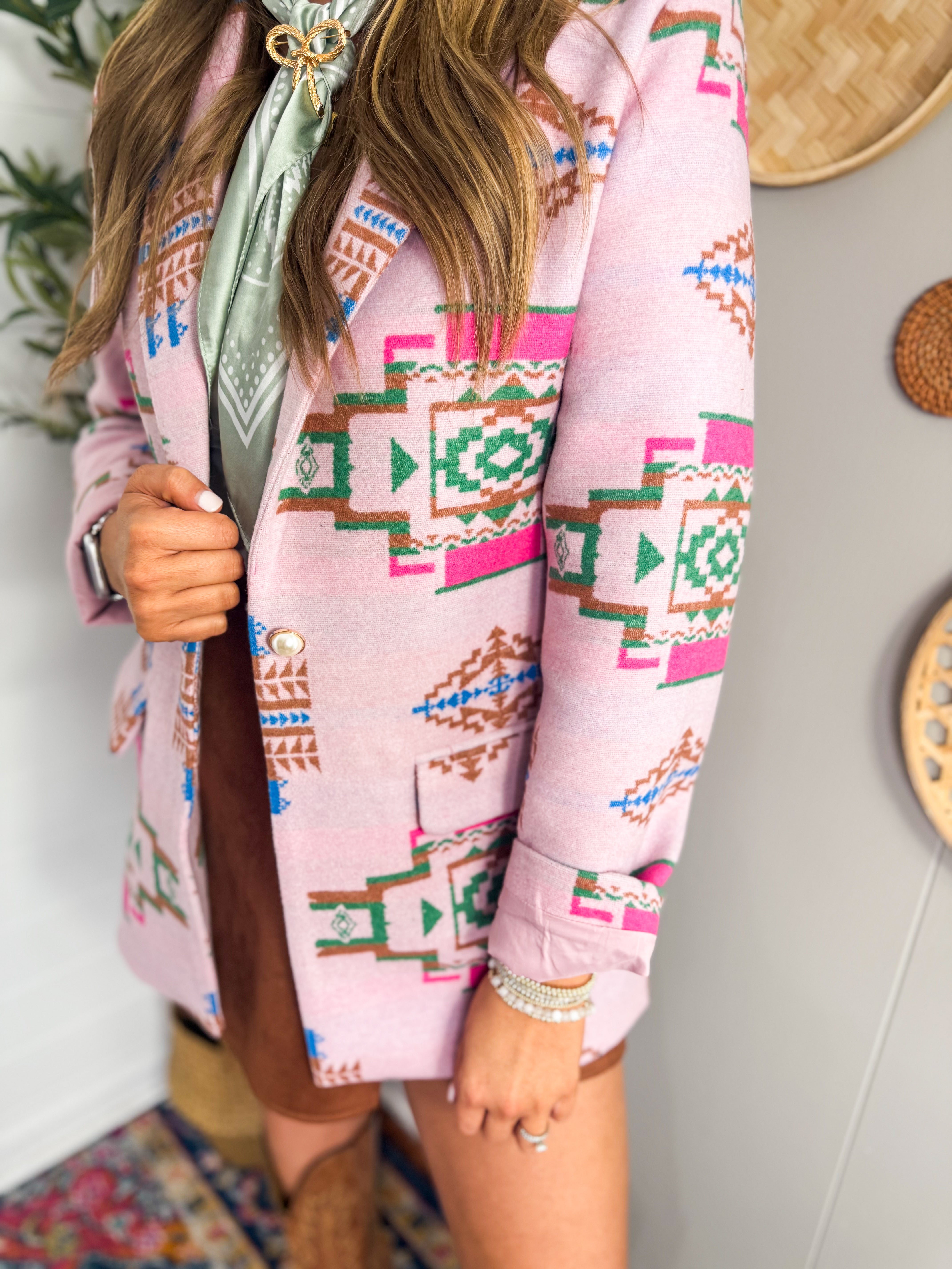 Aztec Jacquard Jewel Button Blazer
