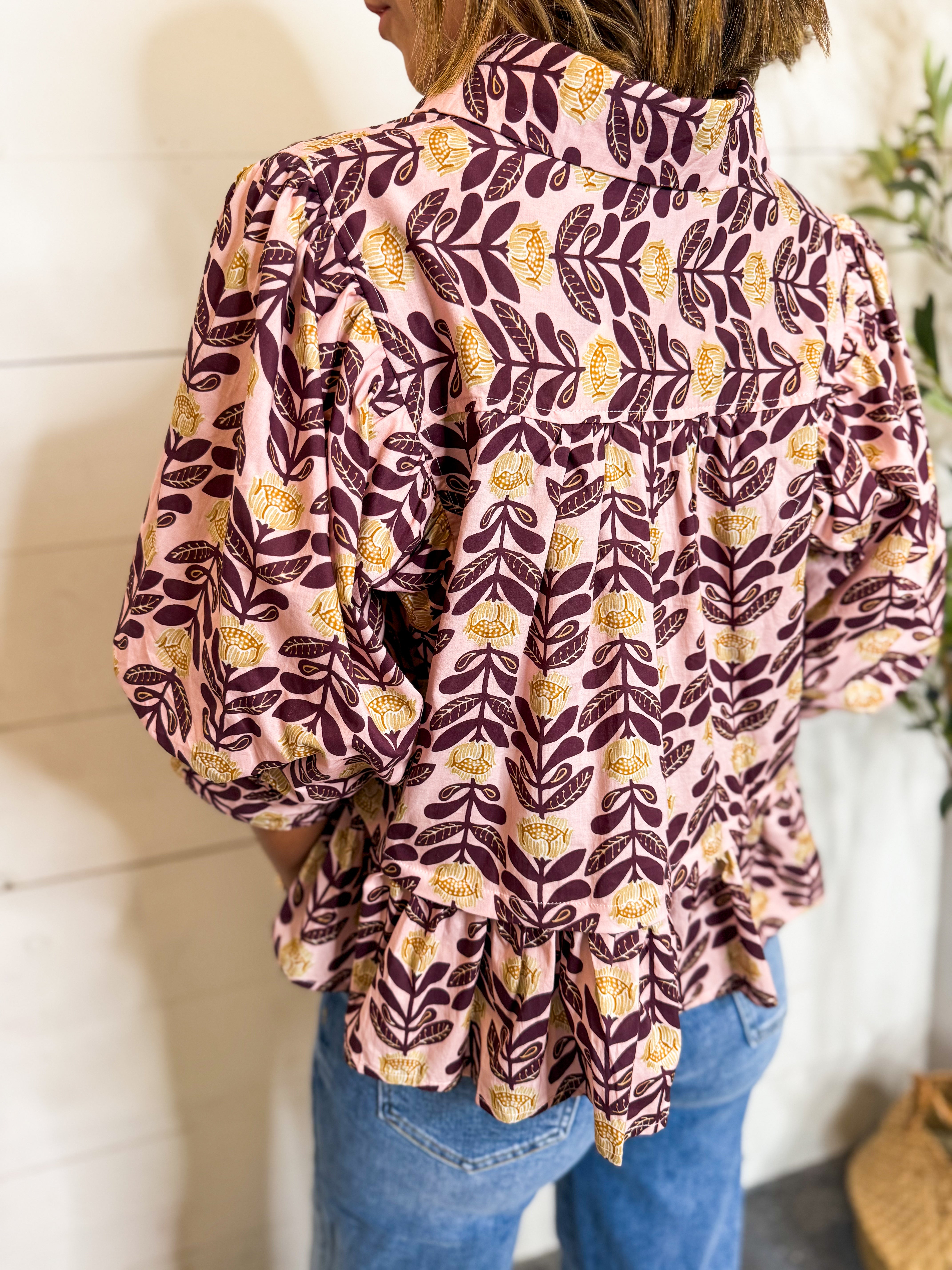 Printed Short Puff Sleeve Top