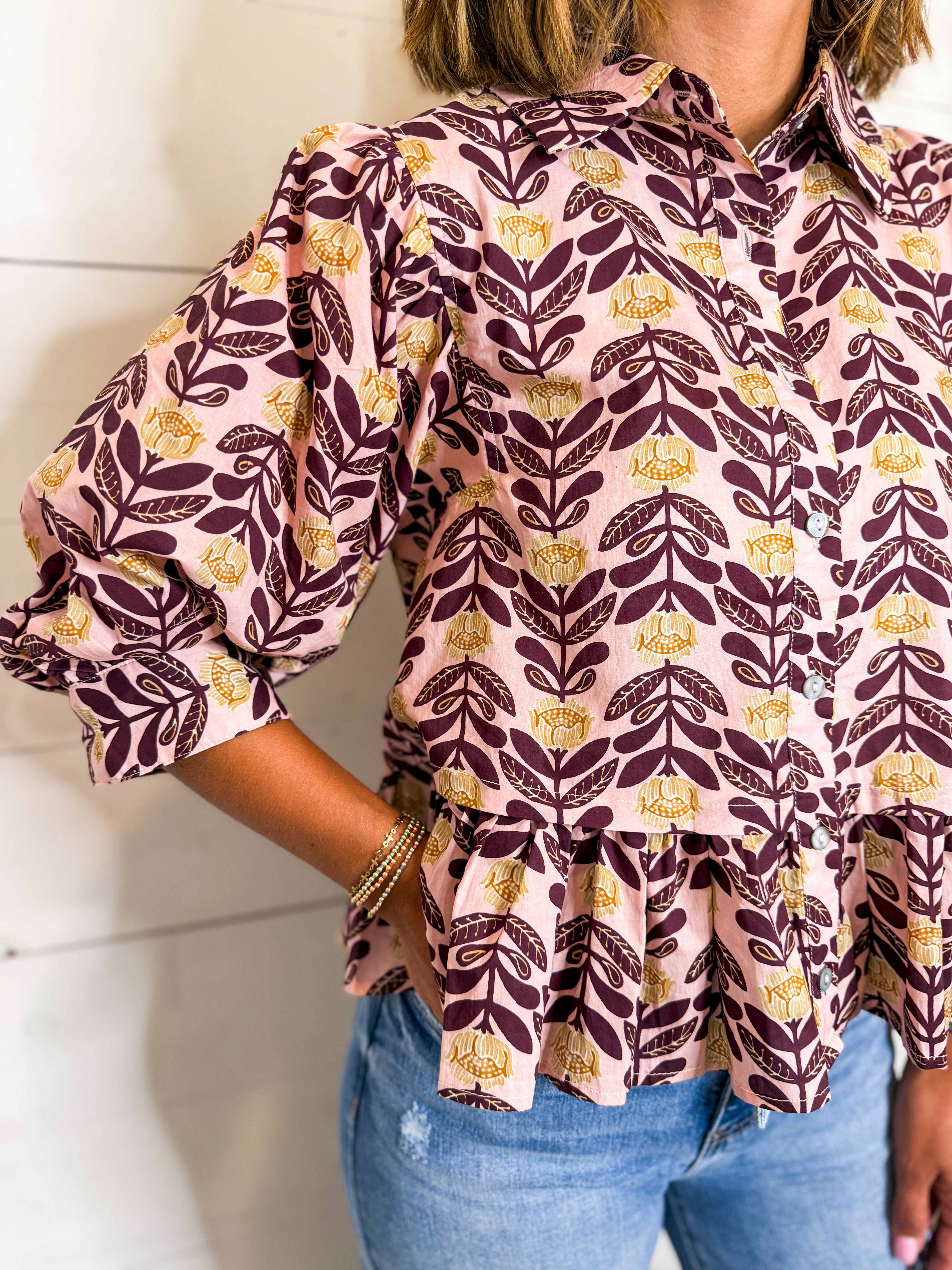 Printed Short Puff Sleeve Top