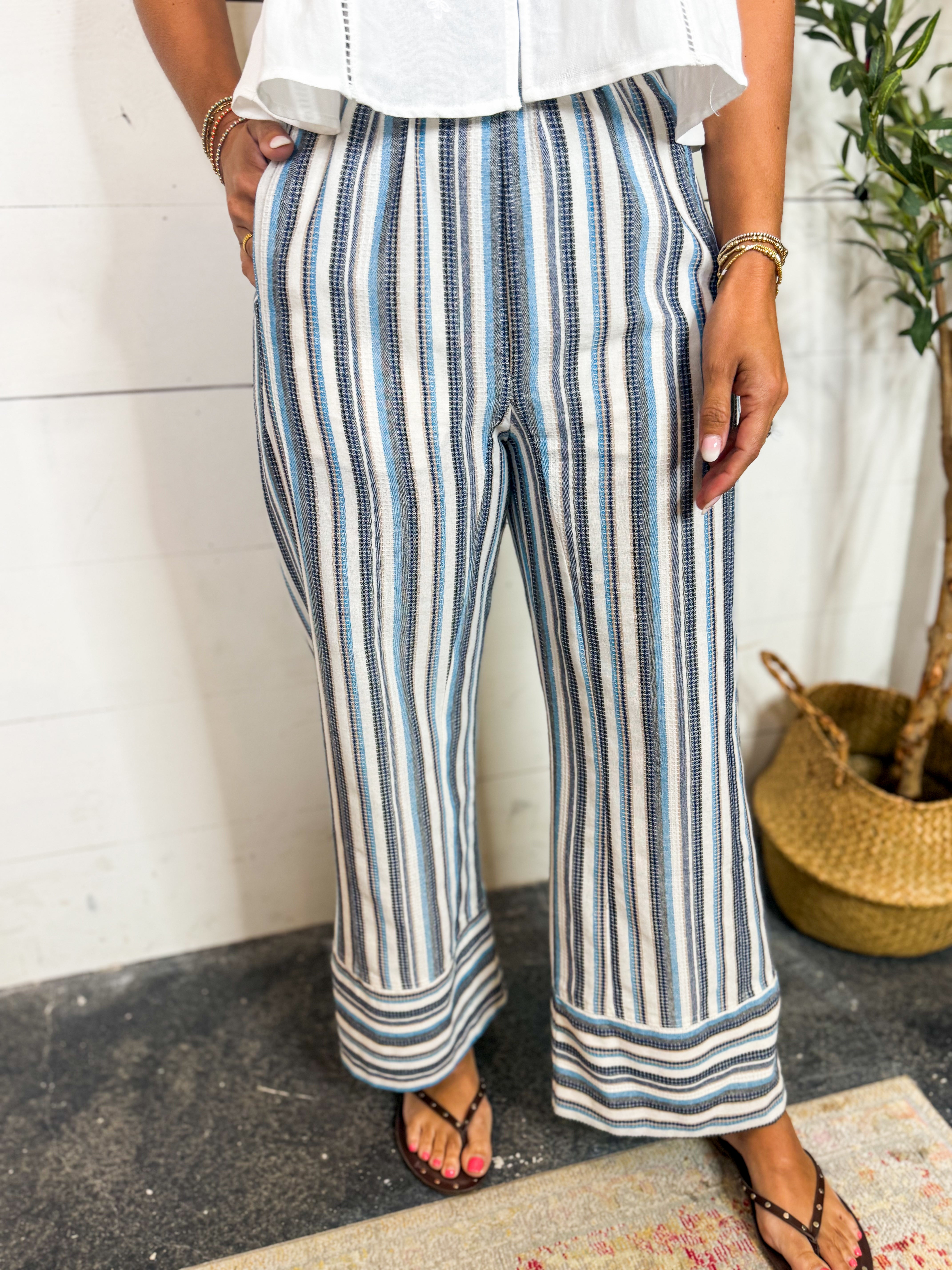 Striped Stretch Waistband Pants