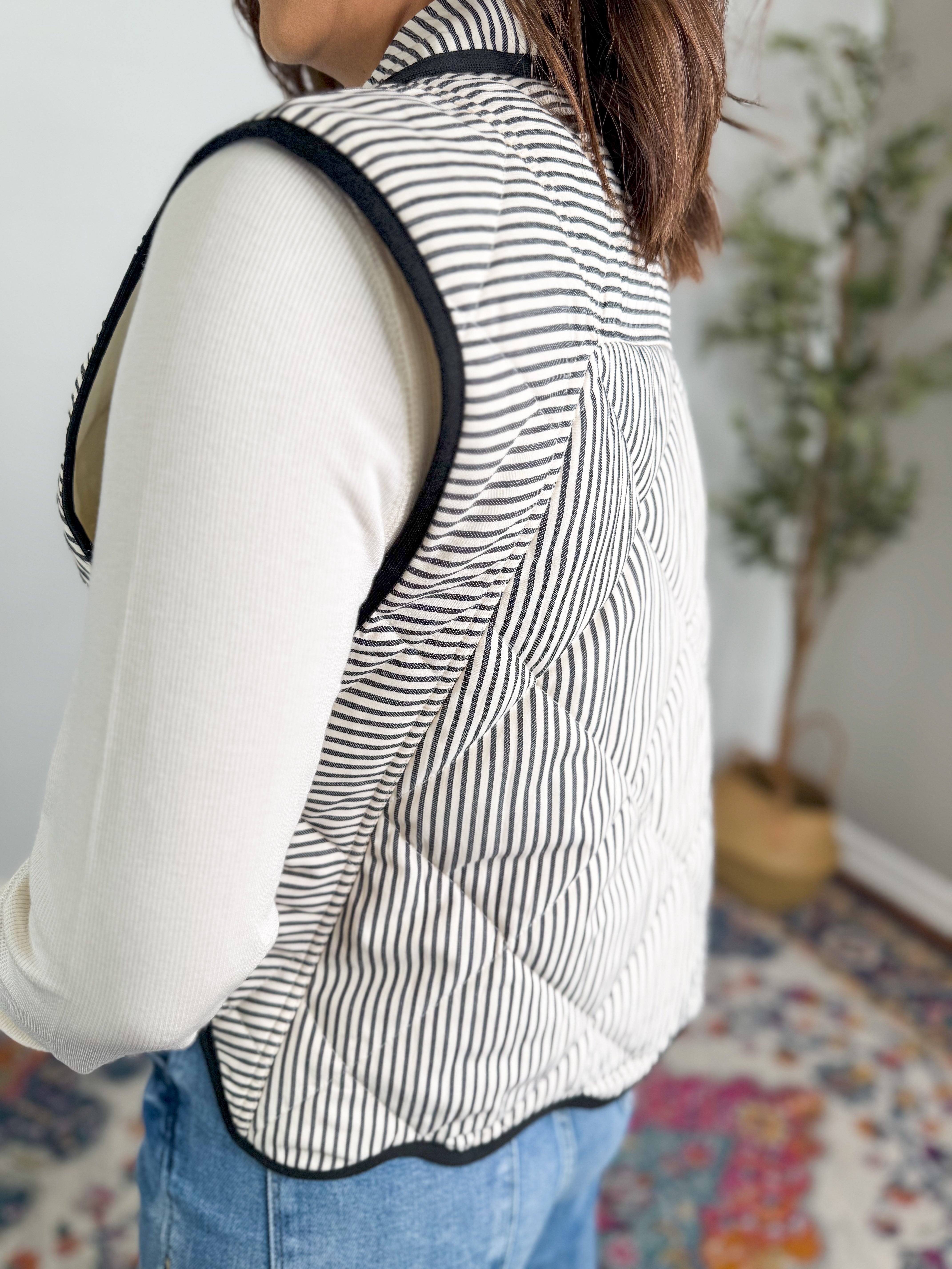 Black Striped Scalloped Vest