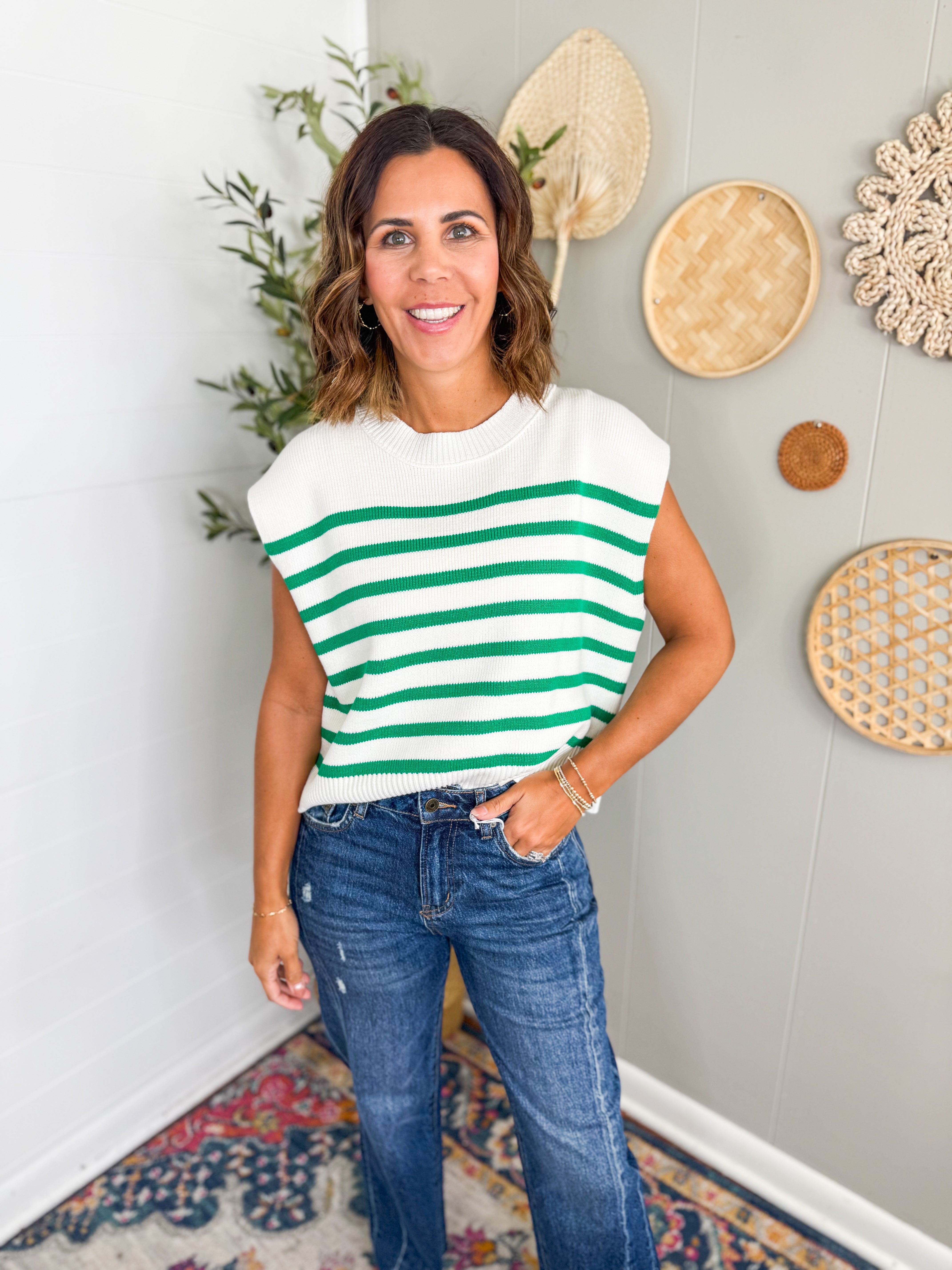 Oversized Crew Neck Stripe Sweater Vest