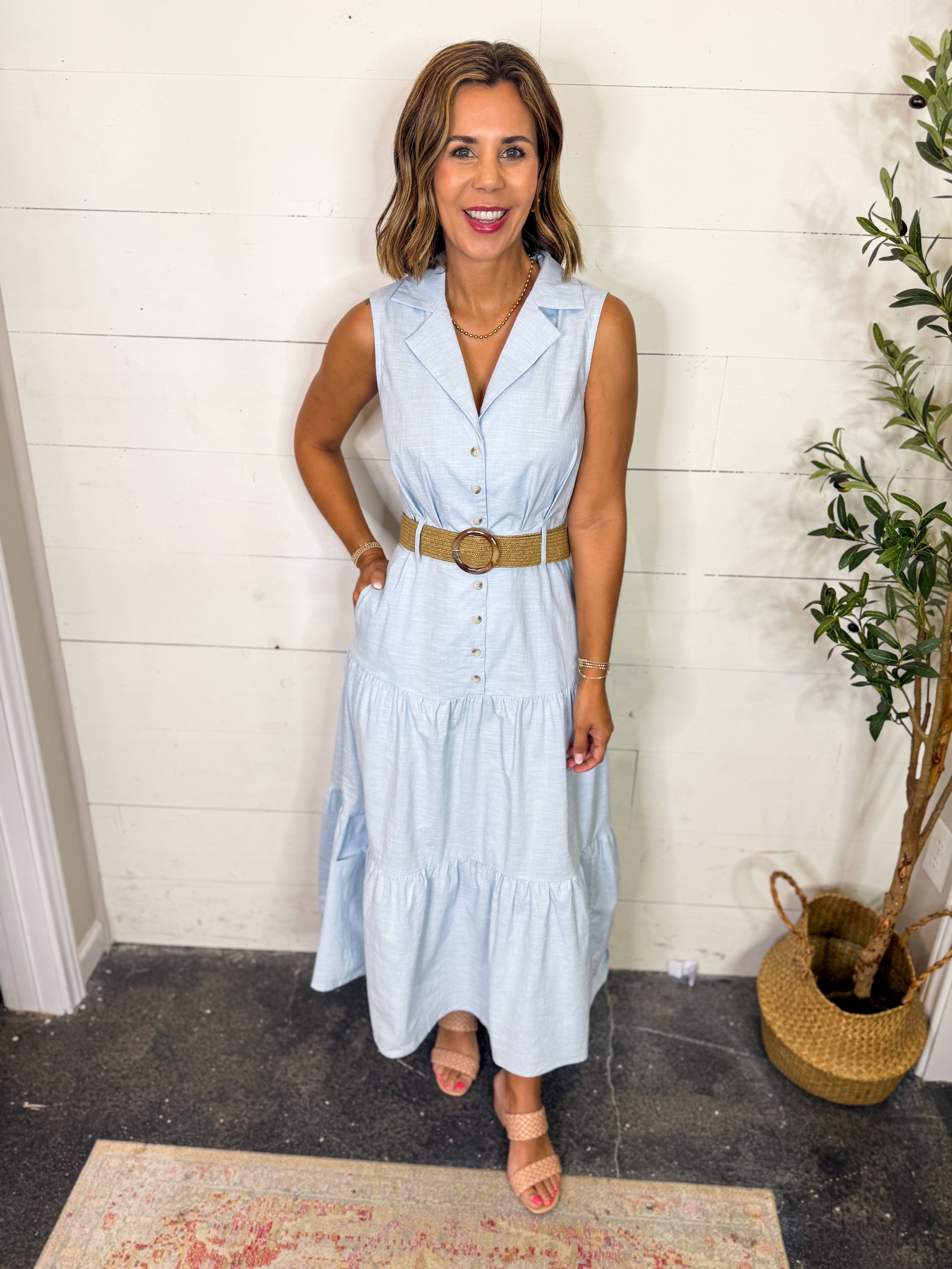 Mustard Seed Collared Sleeveless Tiered Shirt Dress