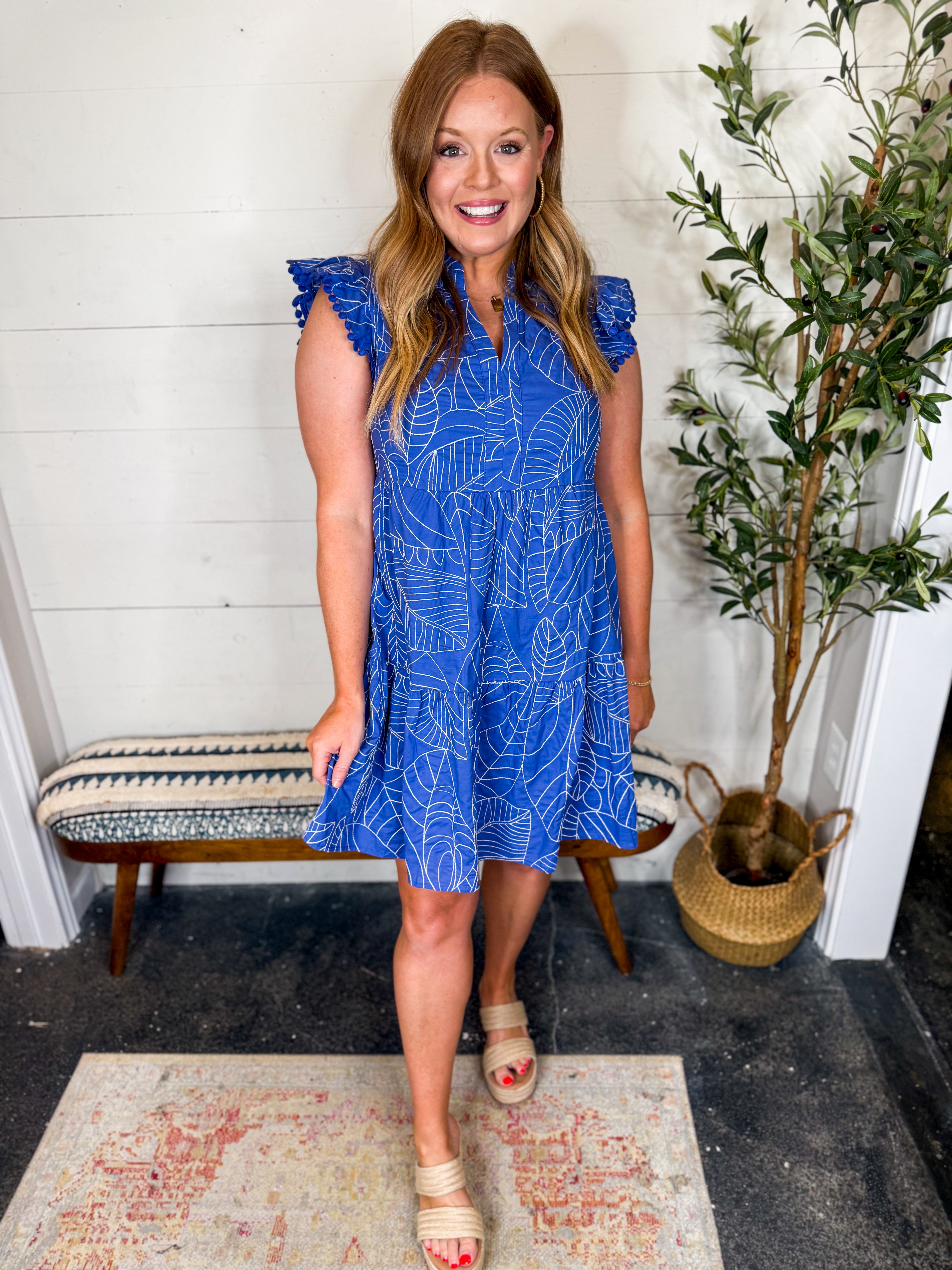 Embroidered Ruffle Mini Dress