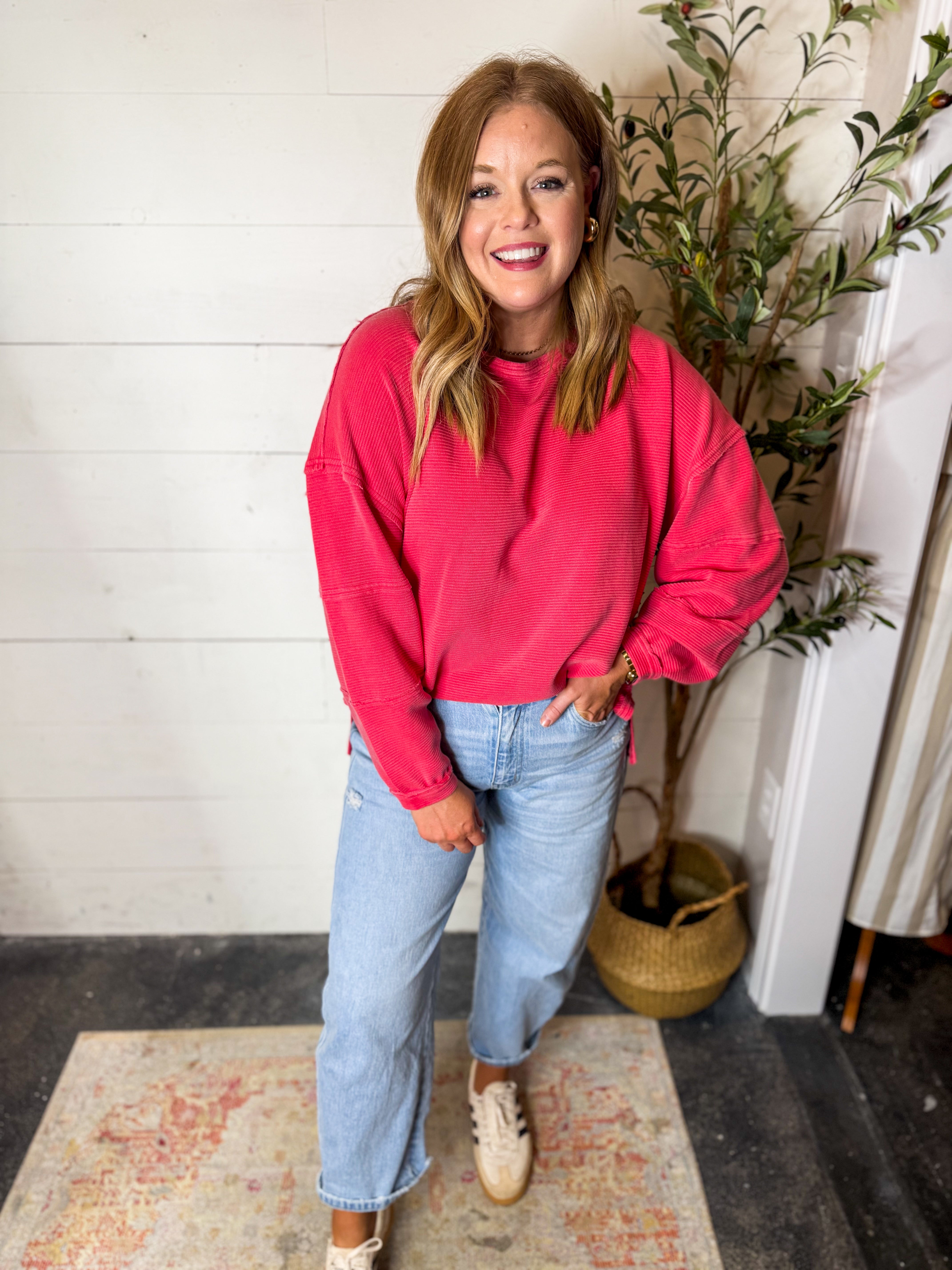 Exposed Seam Detail Long Sleeve Knit Top