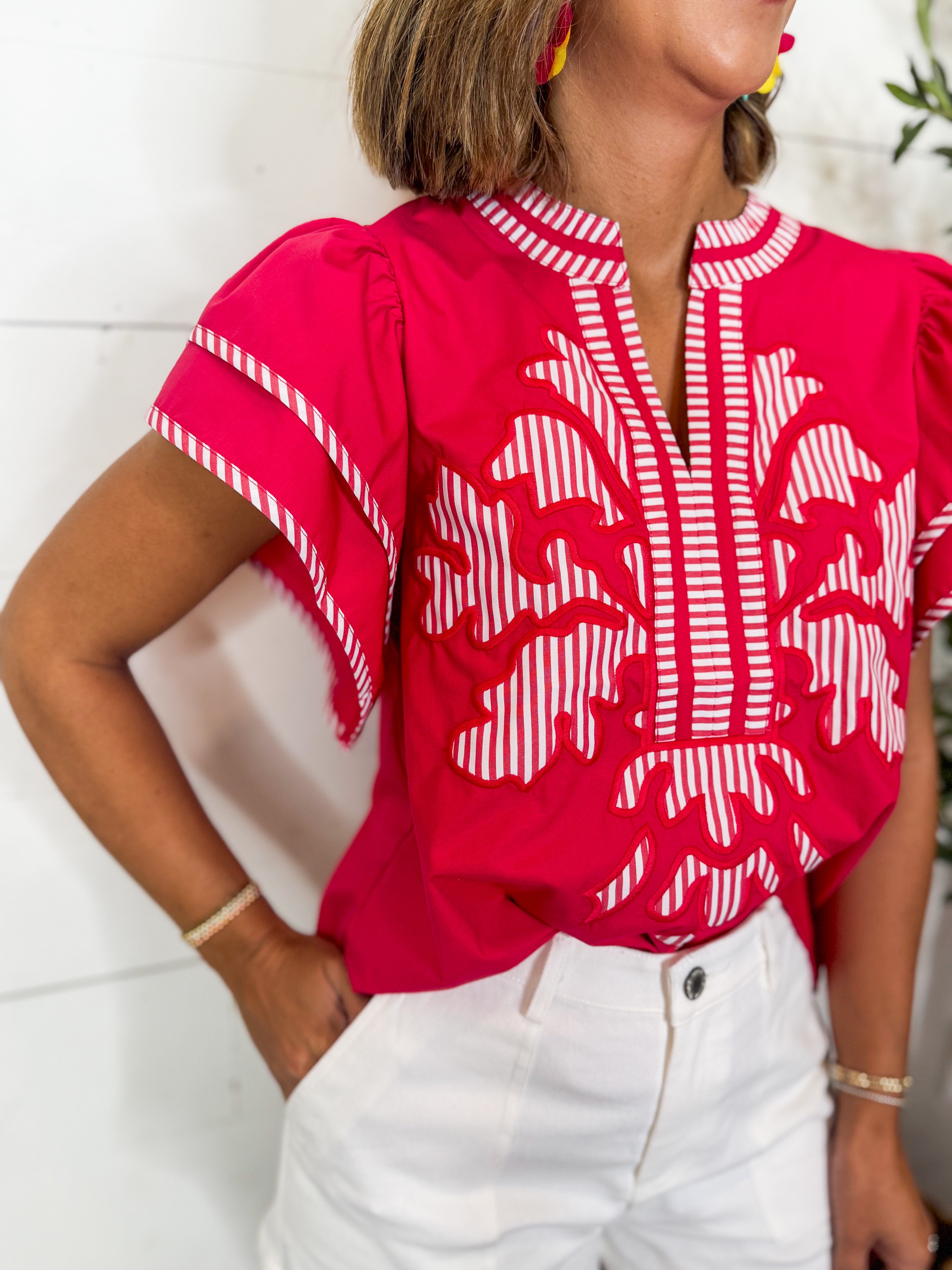 V-Neck Tiered Flutter Sleeve Top