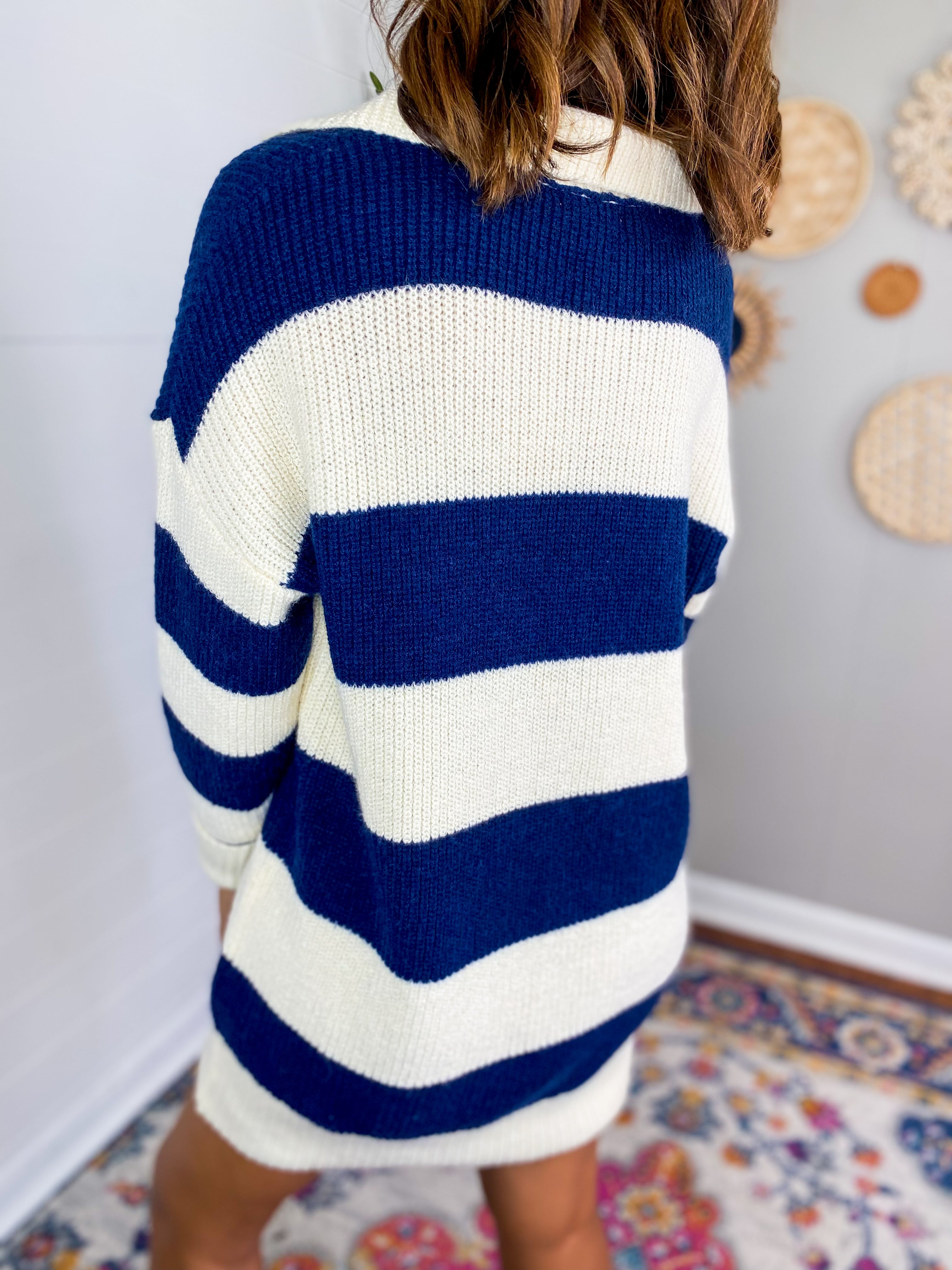 Stripe Collared Long Sleeve Mini Sweater Dress