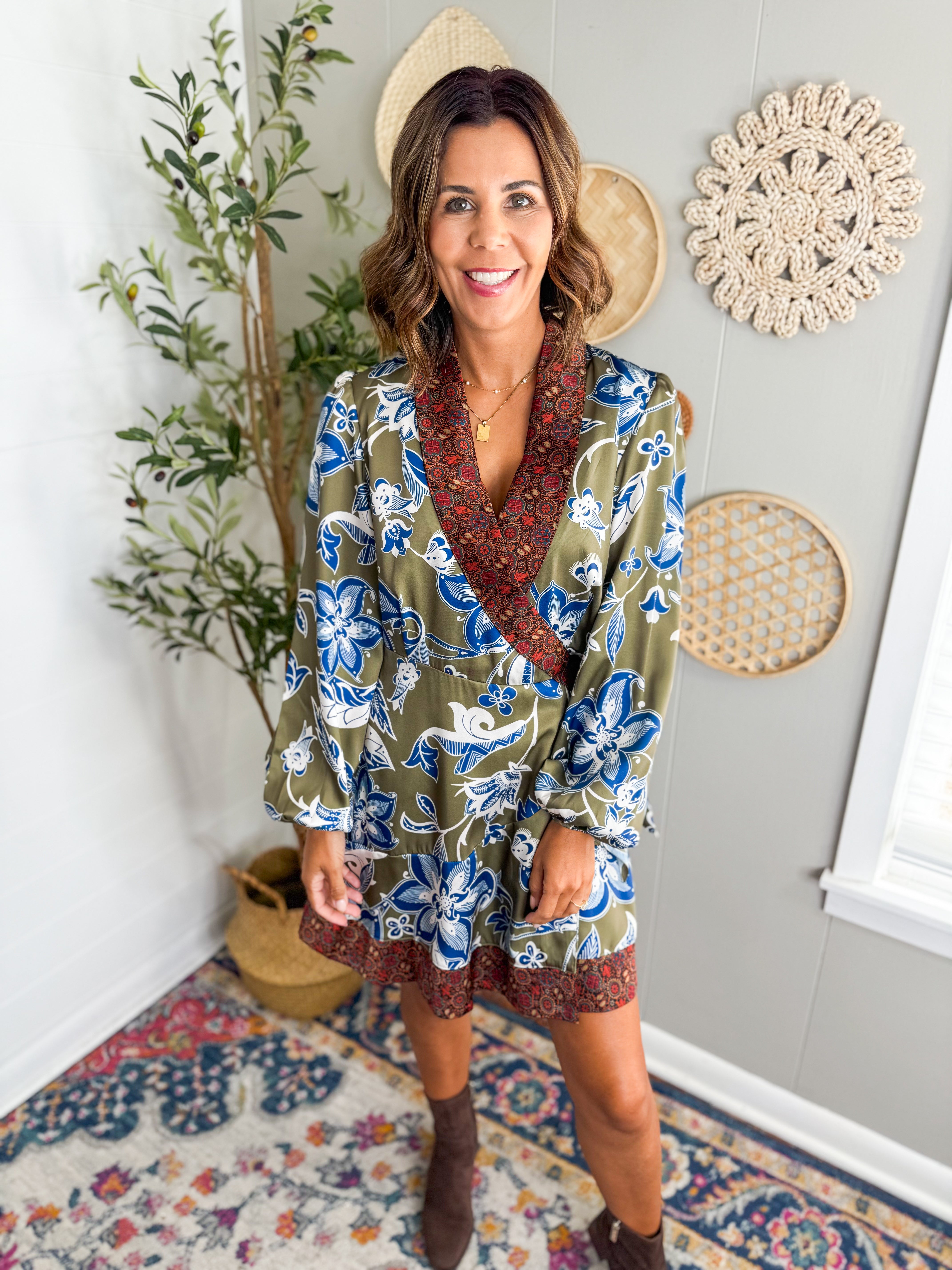 Border Trim Wrap Dress