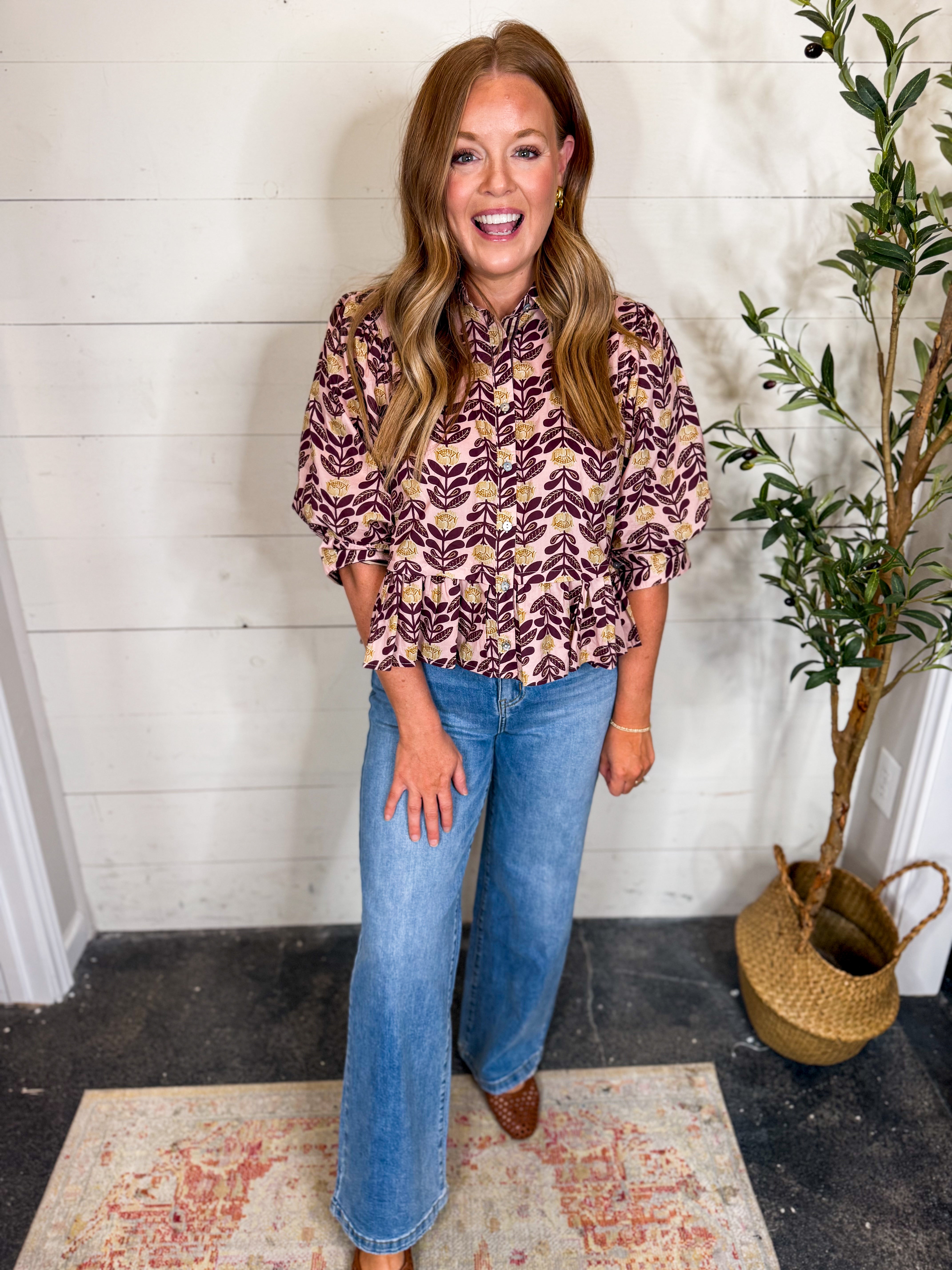 Printed Short Puff Sleeve Top
