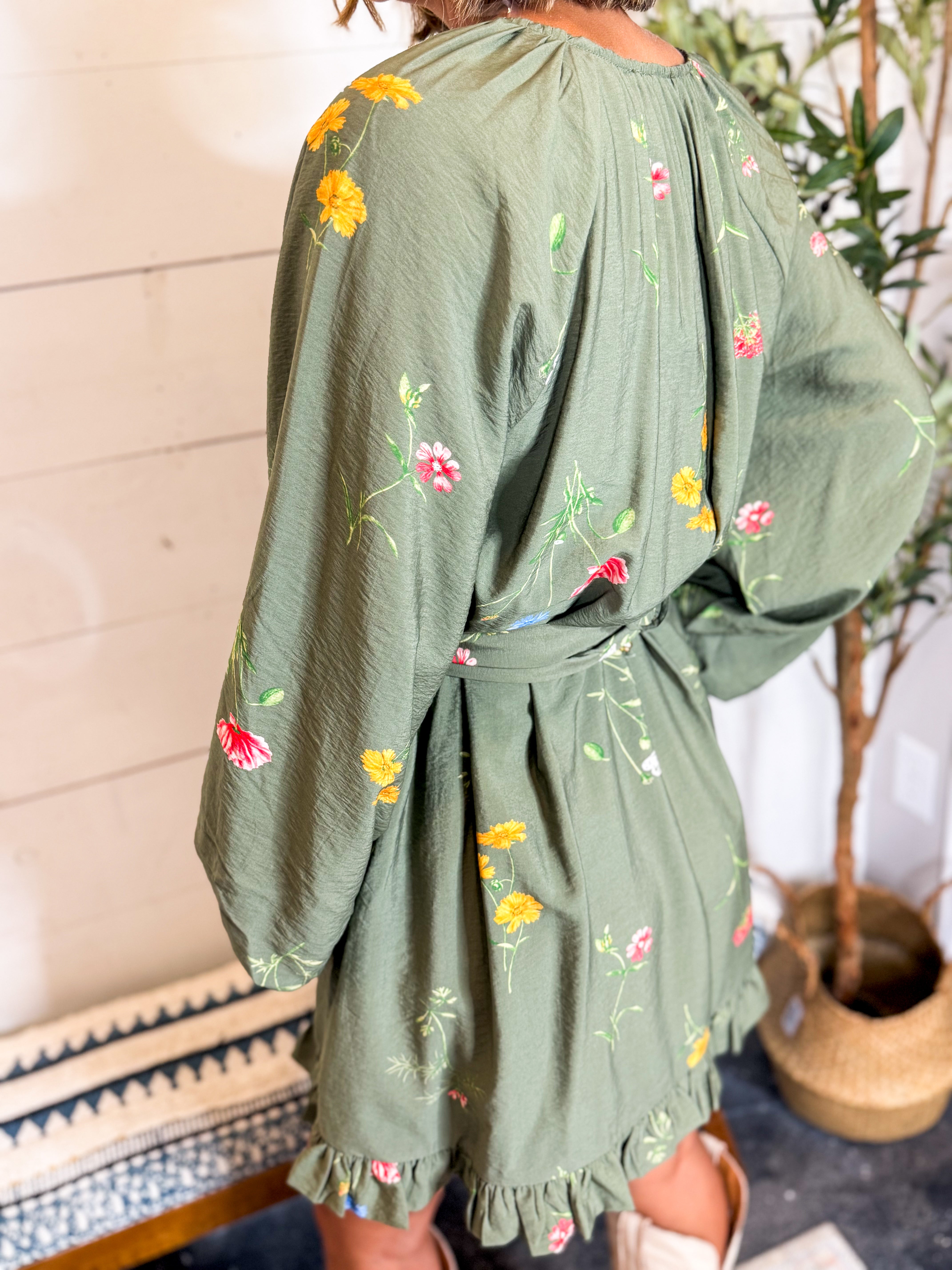 Floral Print Long Sleeve Mini Dress
