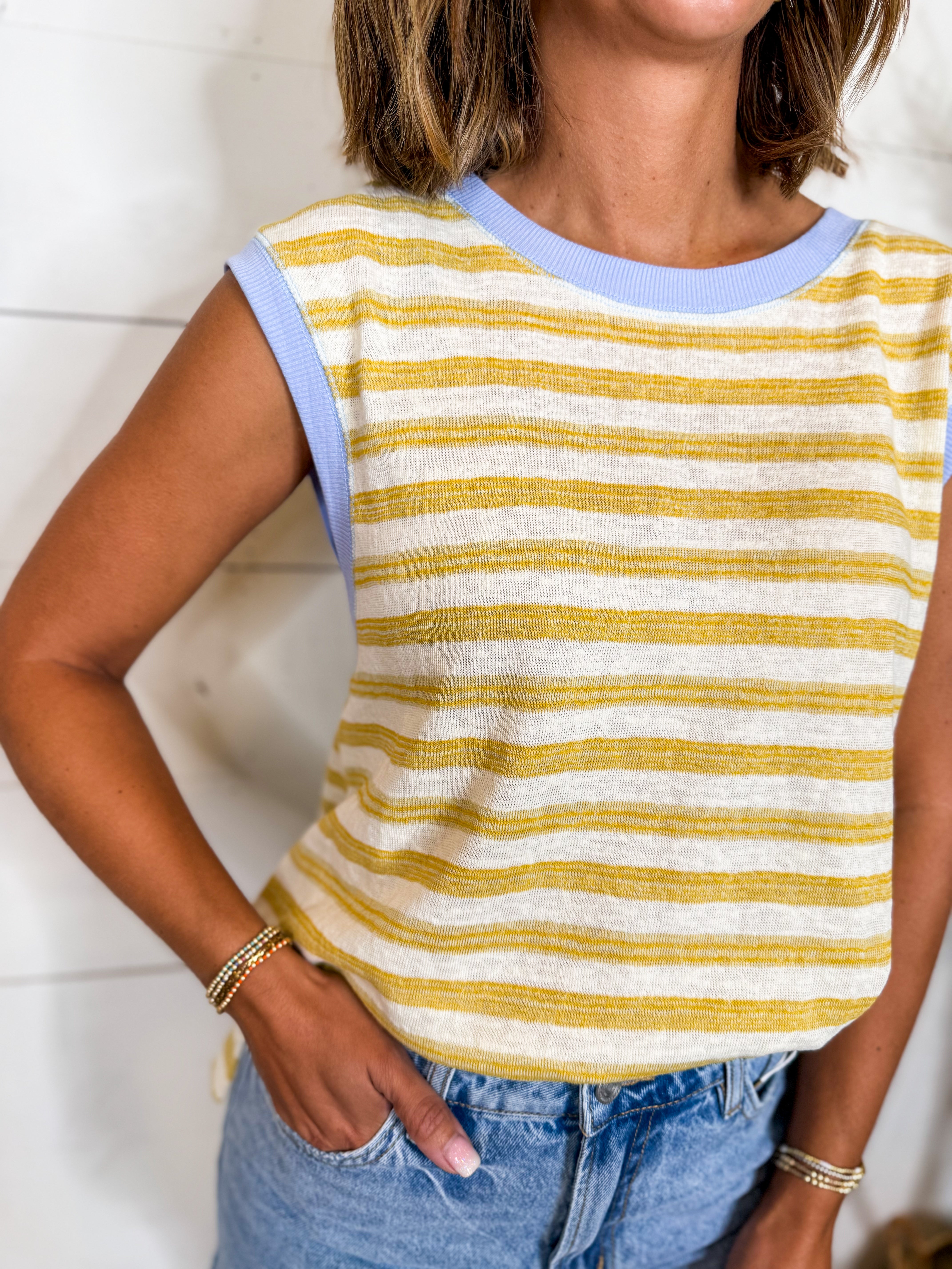 Textured Two-Toned Striped Muscle Tank