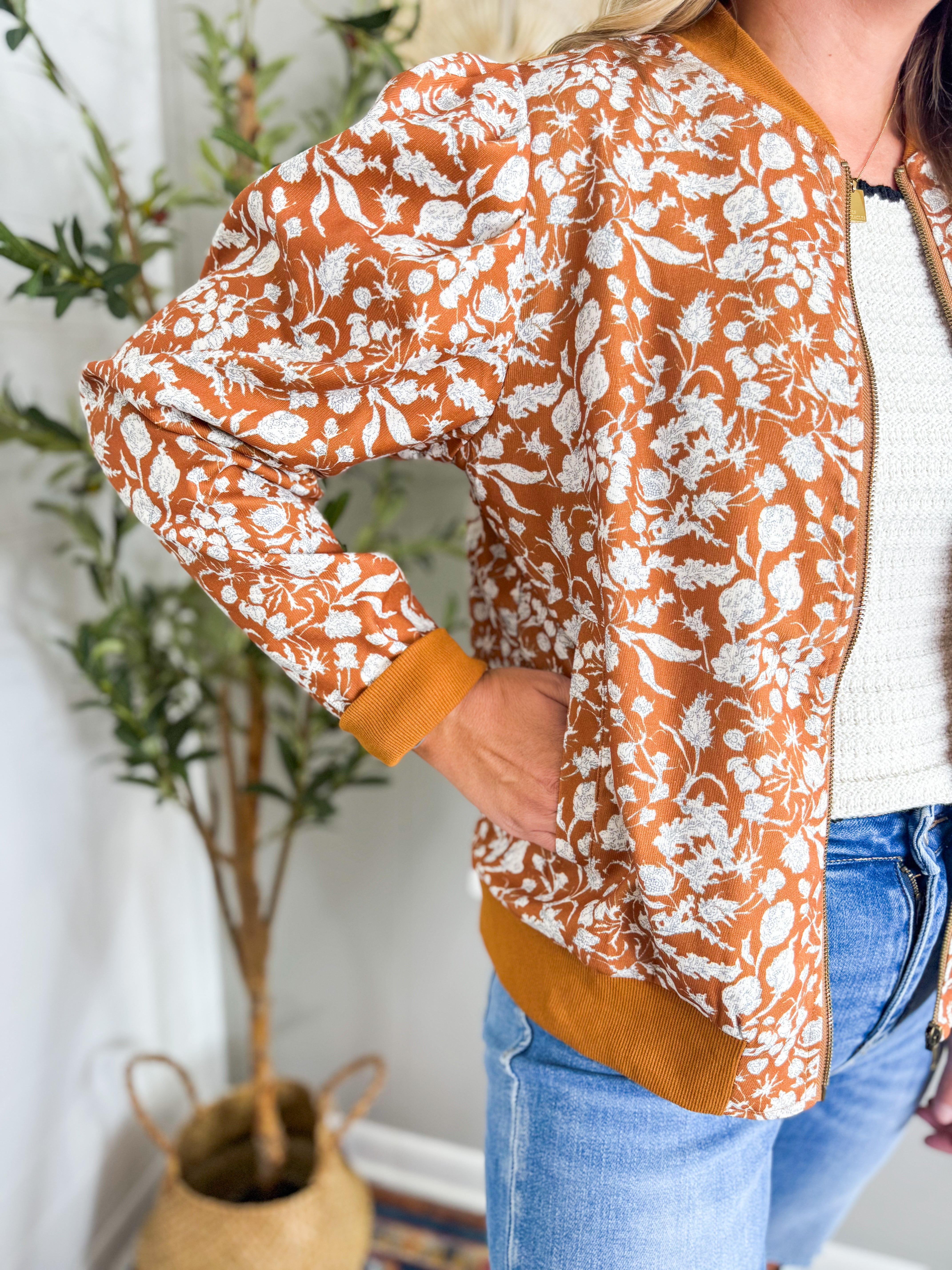 Printed Corduroy Bomber Jacket