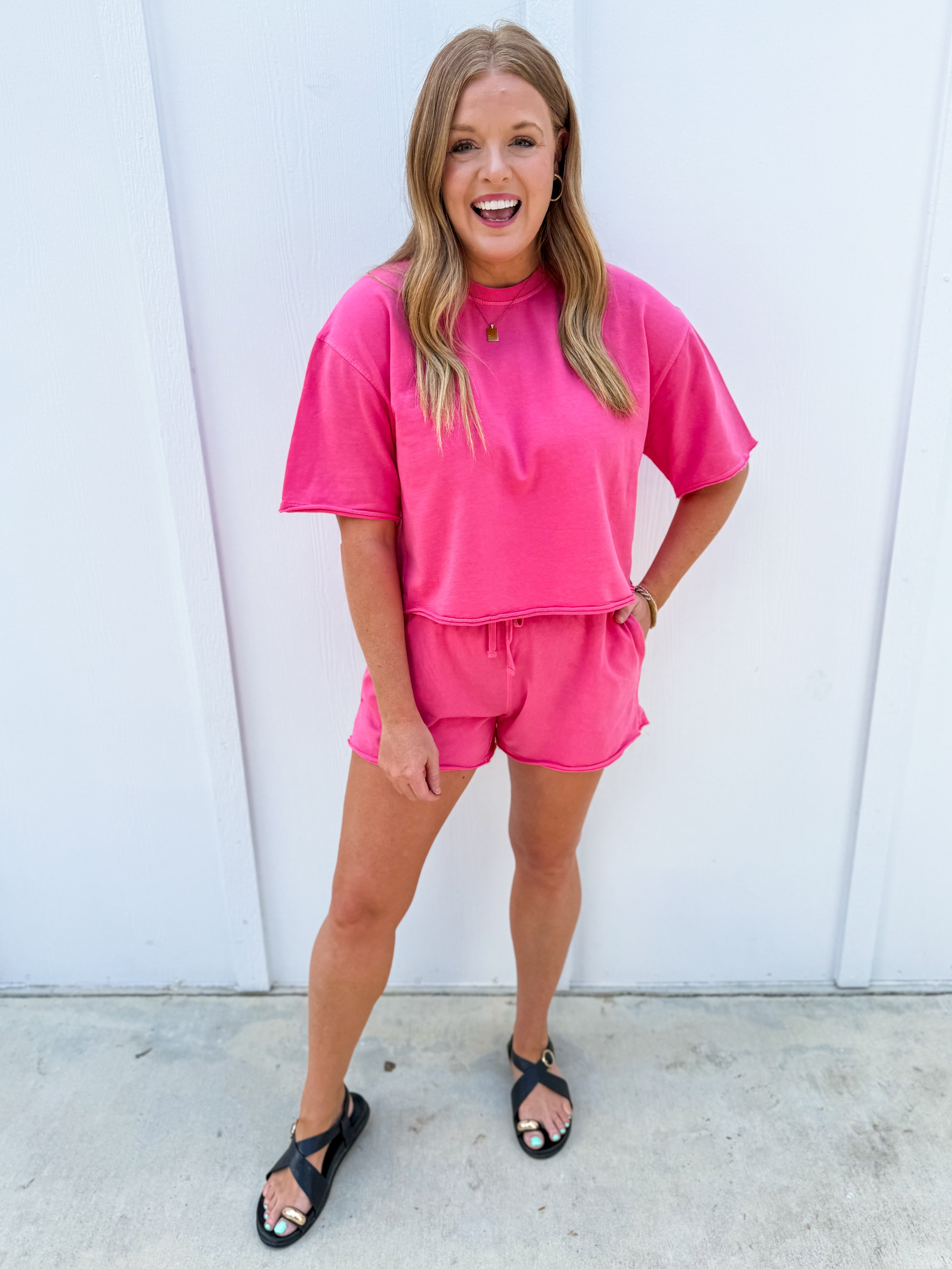 Short Sleeve Crew Neck Top And Shorts Set