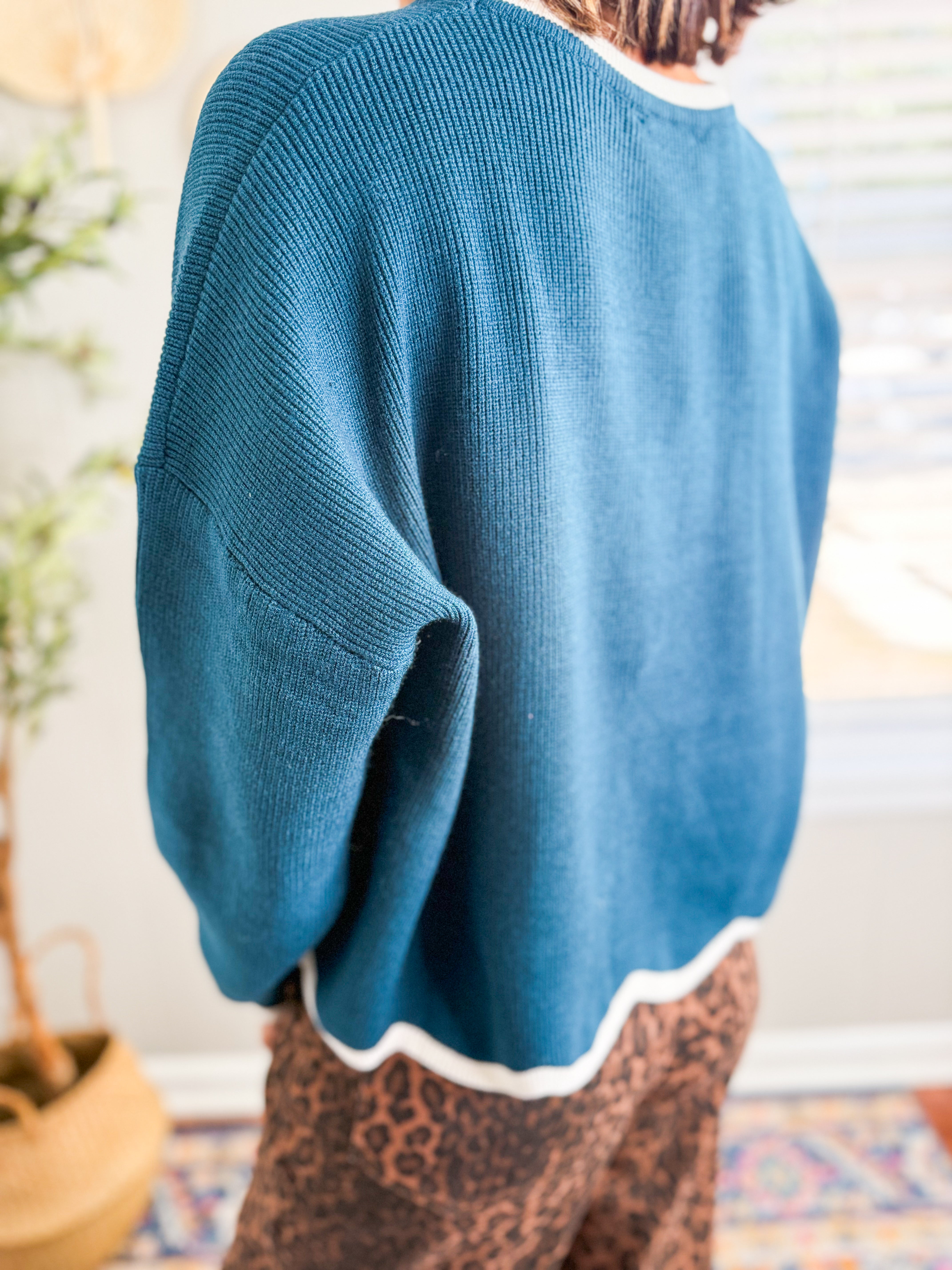 Scalloped Hem Long Sleeve Sweater