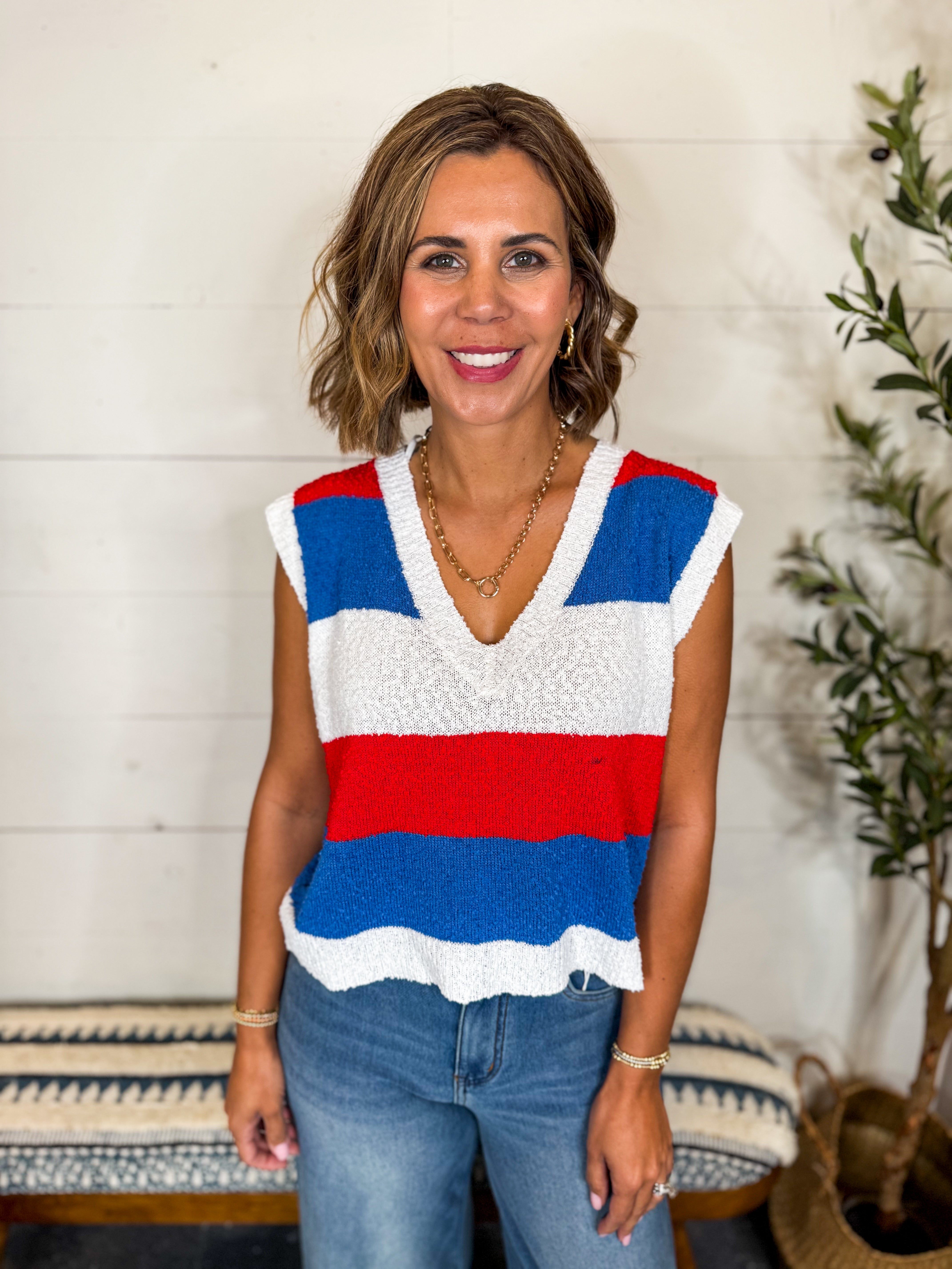 Striped Relaxed Crop Sweater Vest