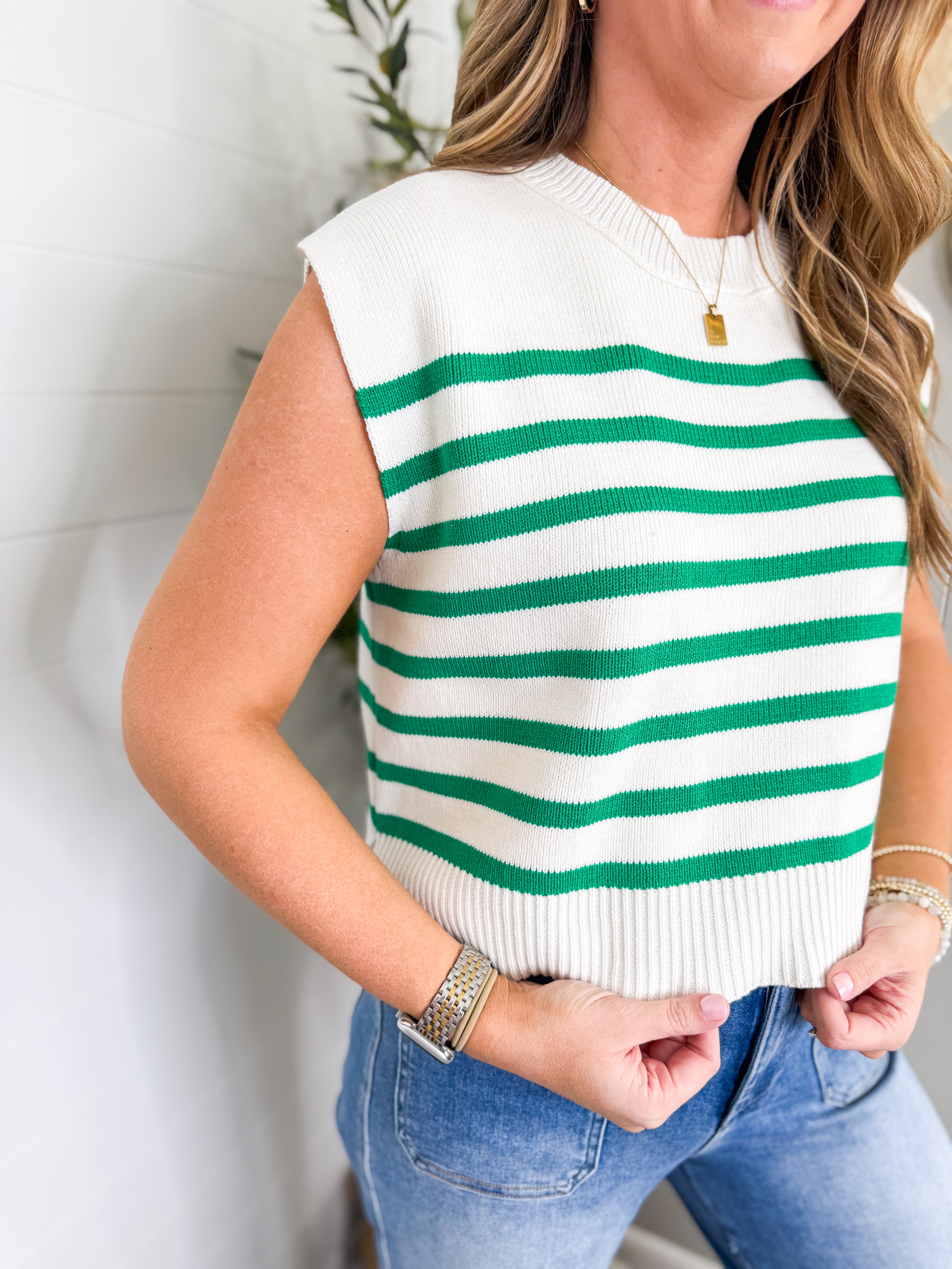 Oversized Crew Neck Stripe Sweater Vest