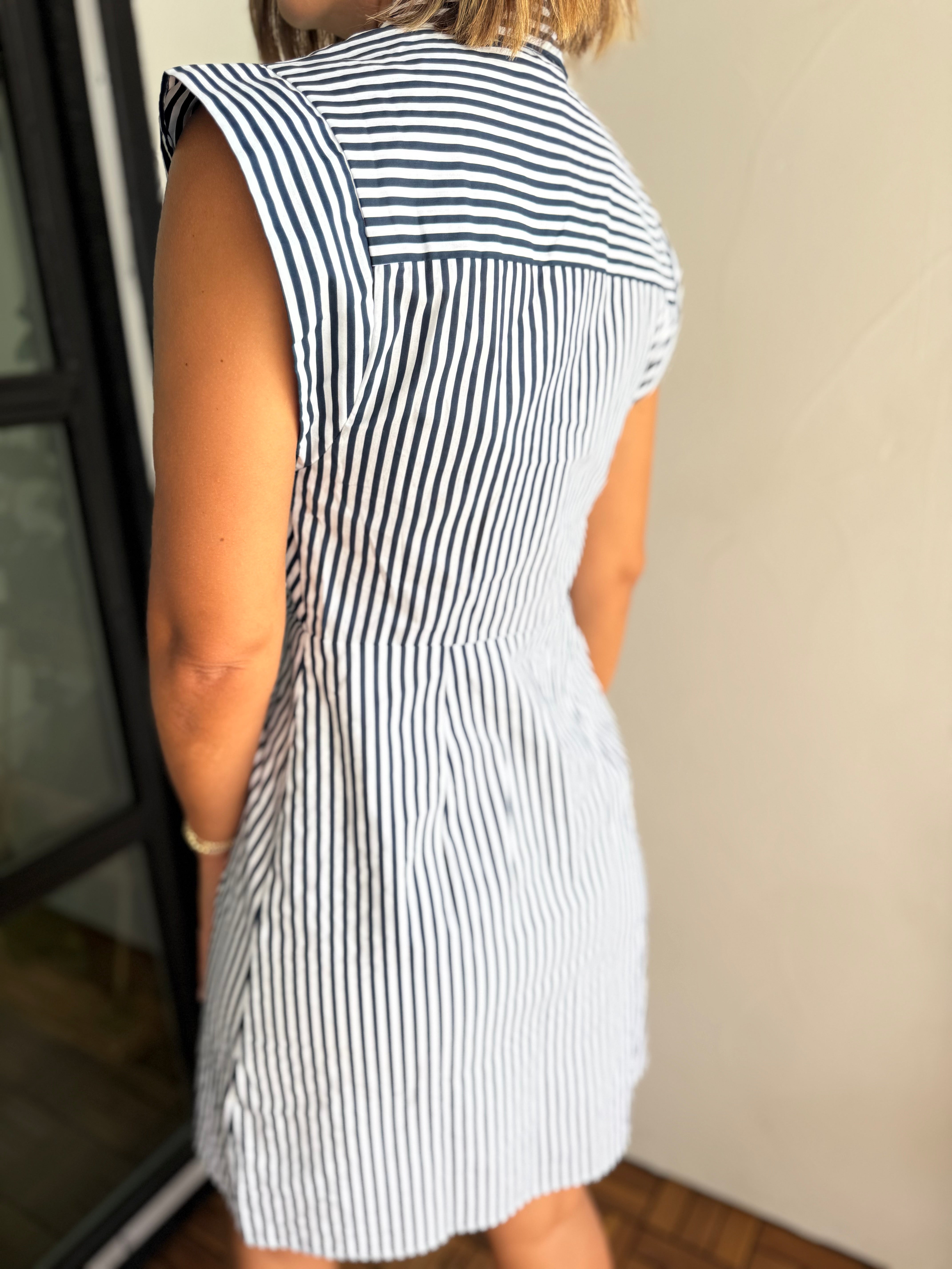 Stripe Cap Sleeve Button Down Mini Dress