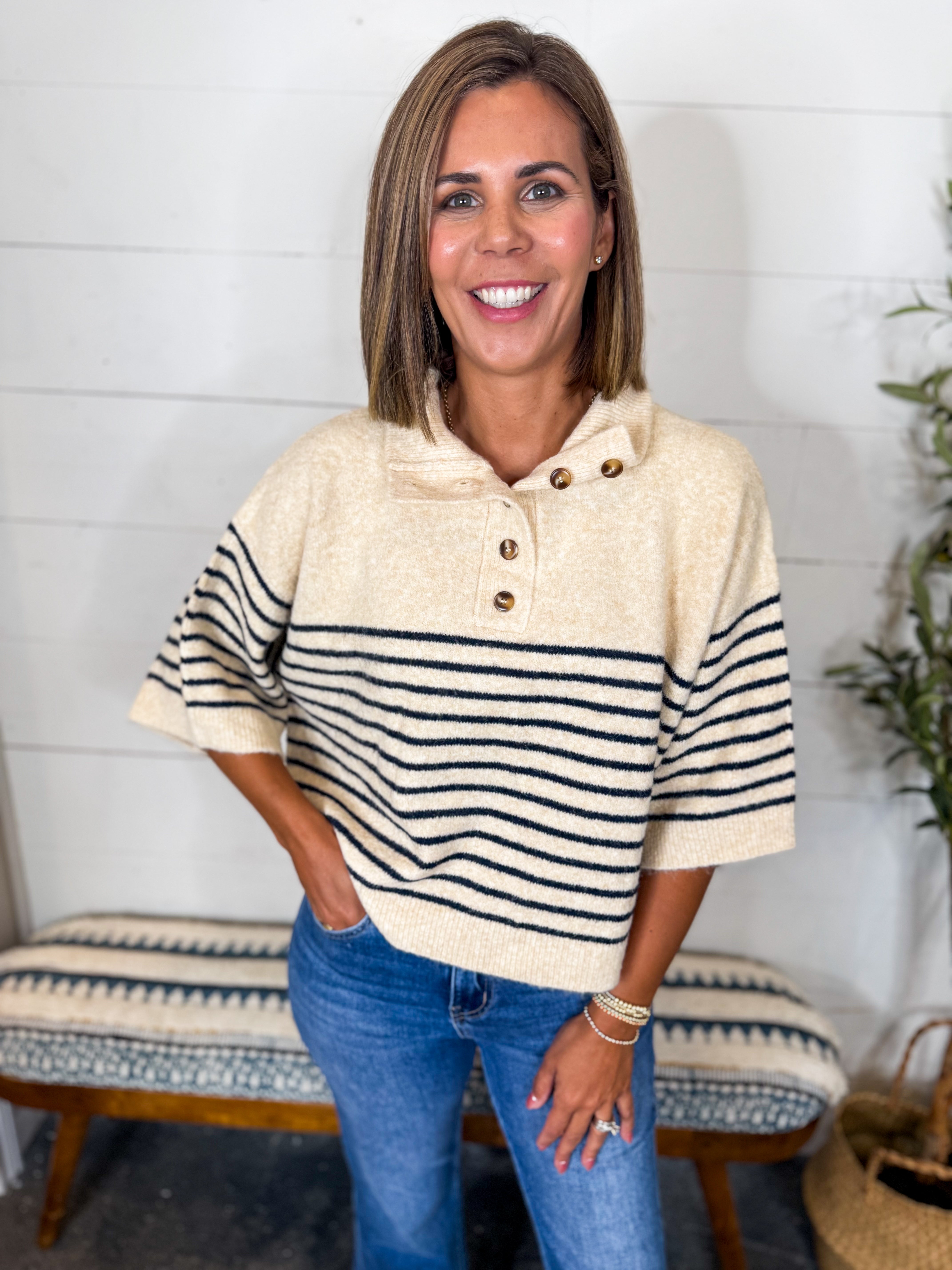 Stripe Short Sleeve Knit Top