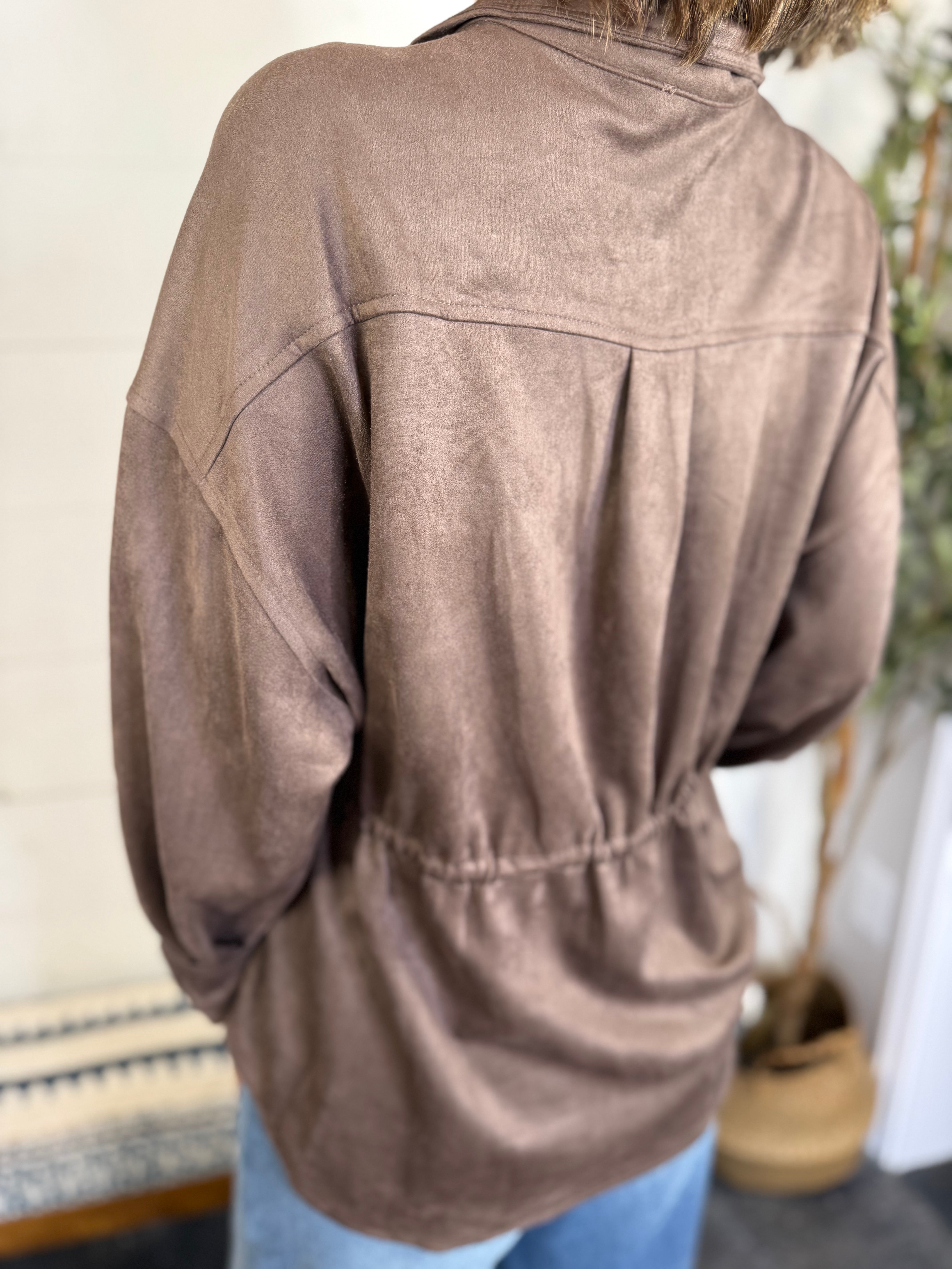 Mustard Seed Faux Suede Drawstring Waist Jacket