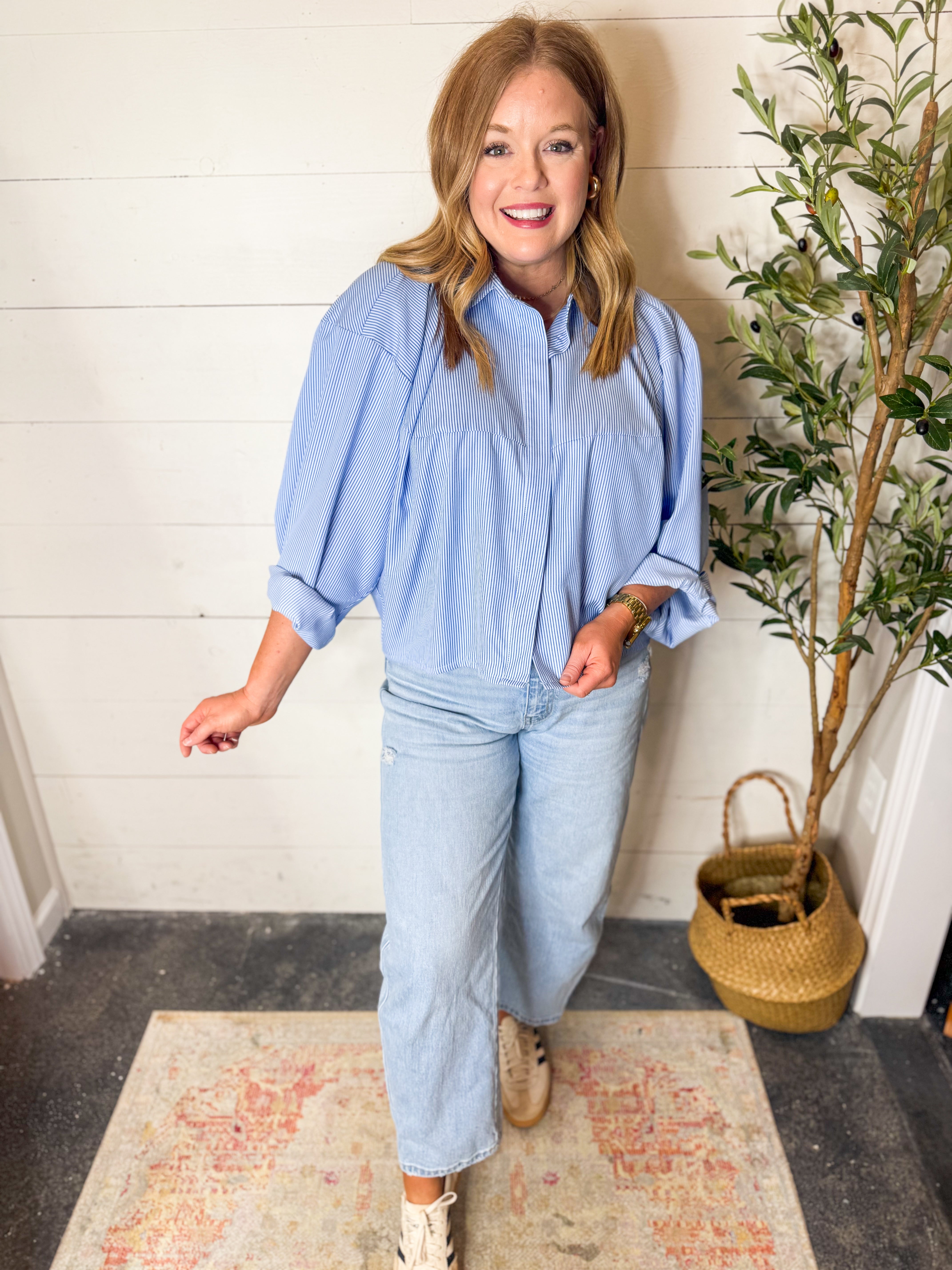 Striped Long Sleeve Crop Shirt