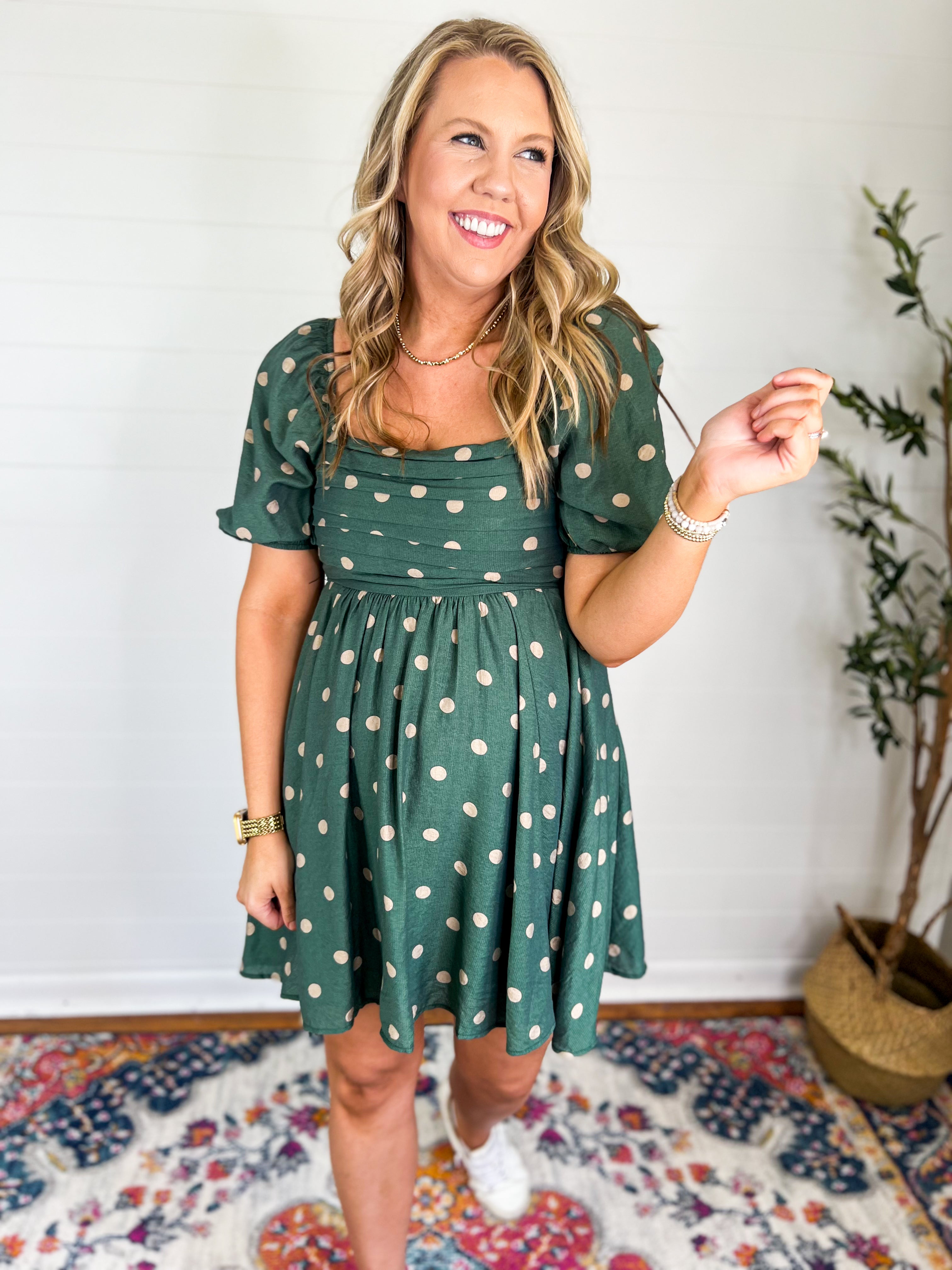 Polka Dot Balloon Sleeve Mini Dress