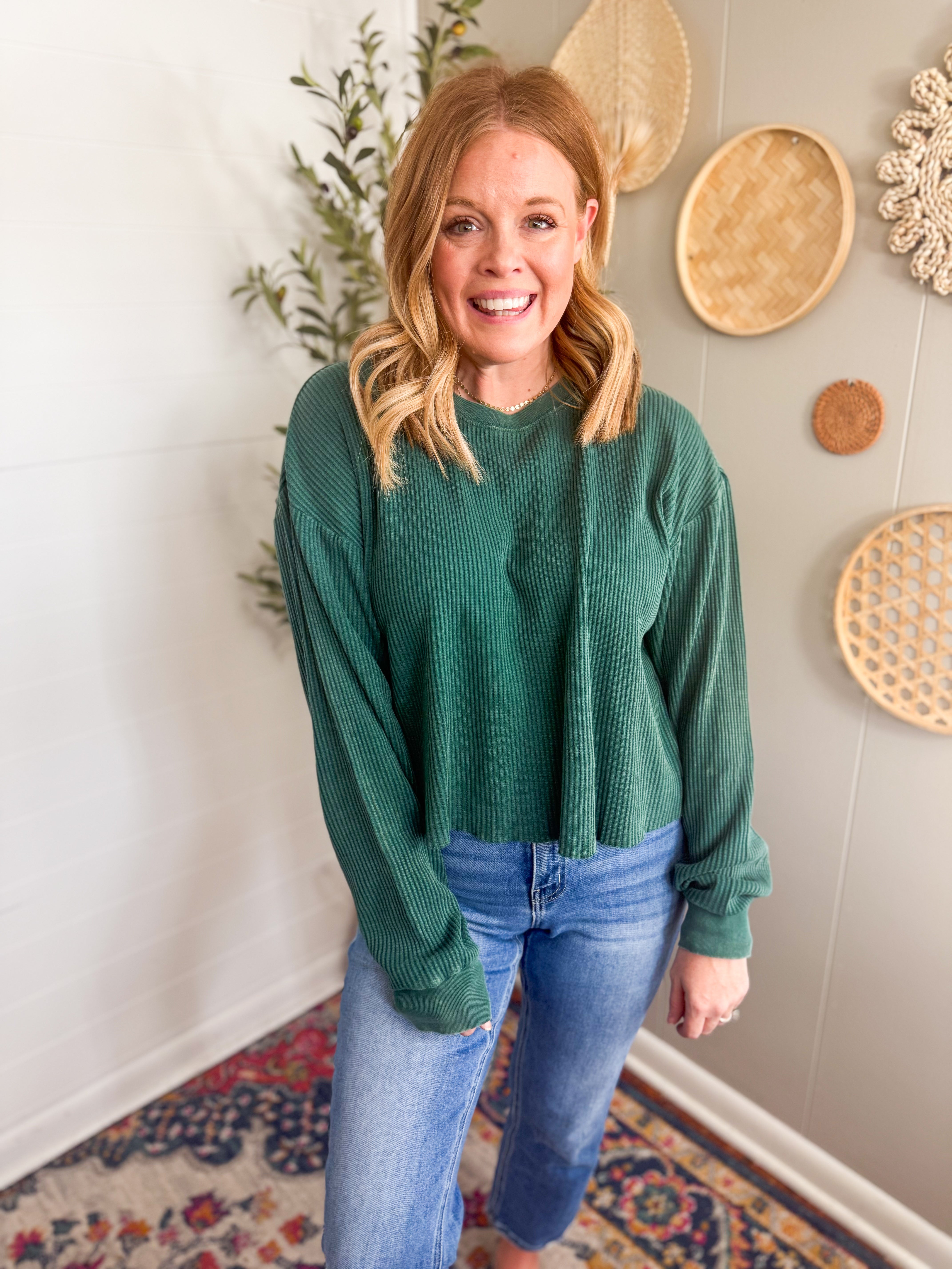 Waffle Long Sleeve Pull Over Top