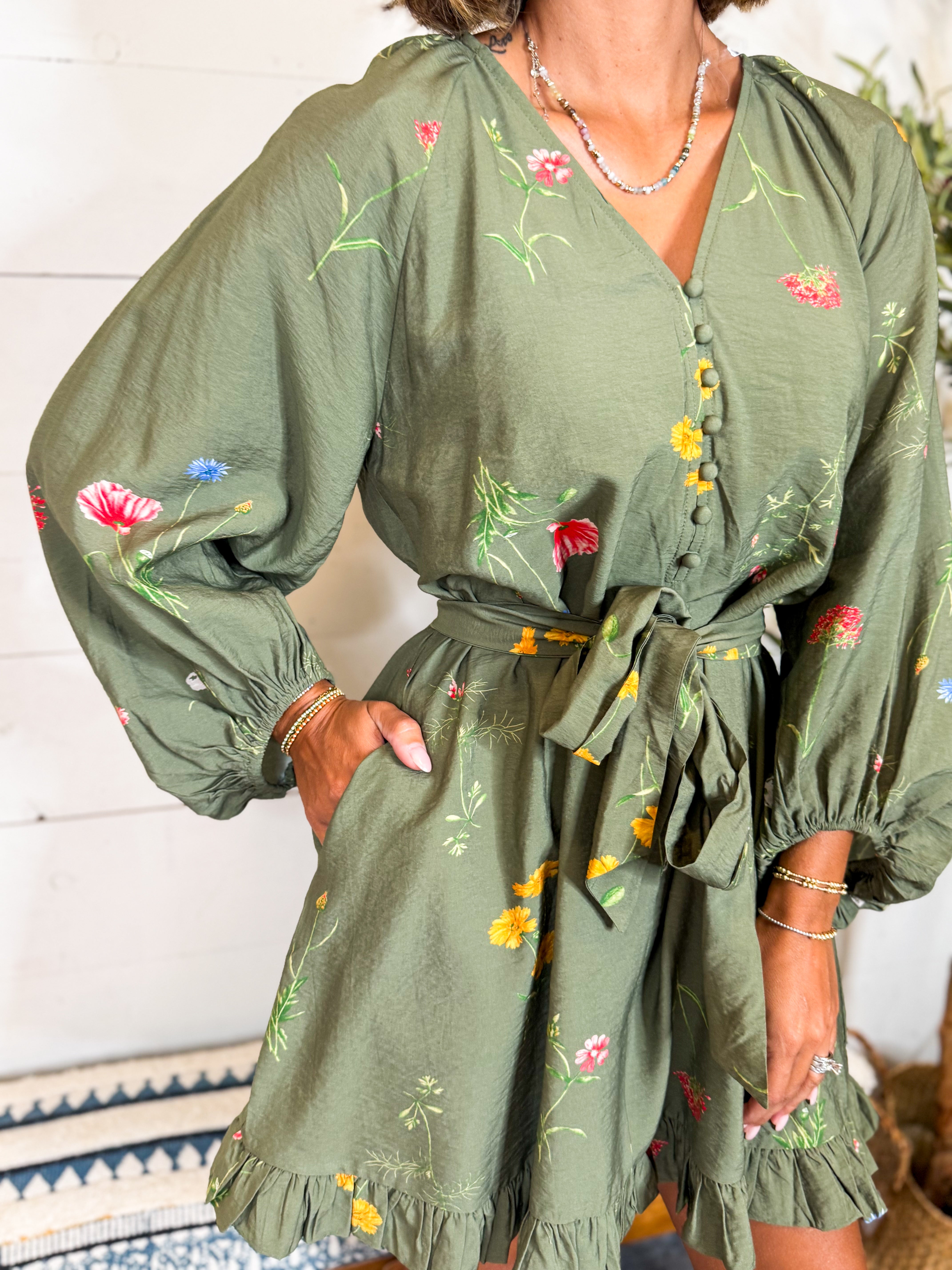 Floral Print Long Sleeve Mini Dress