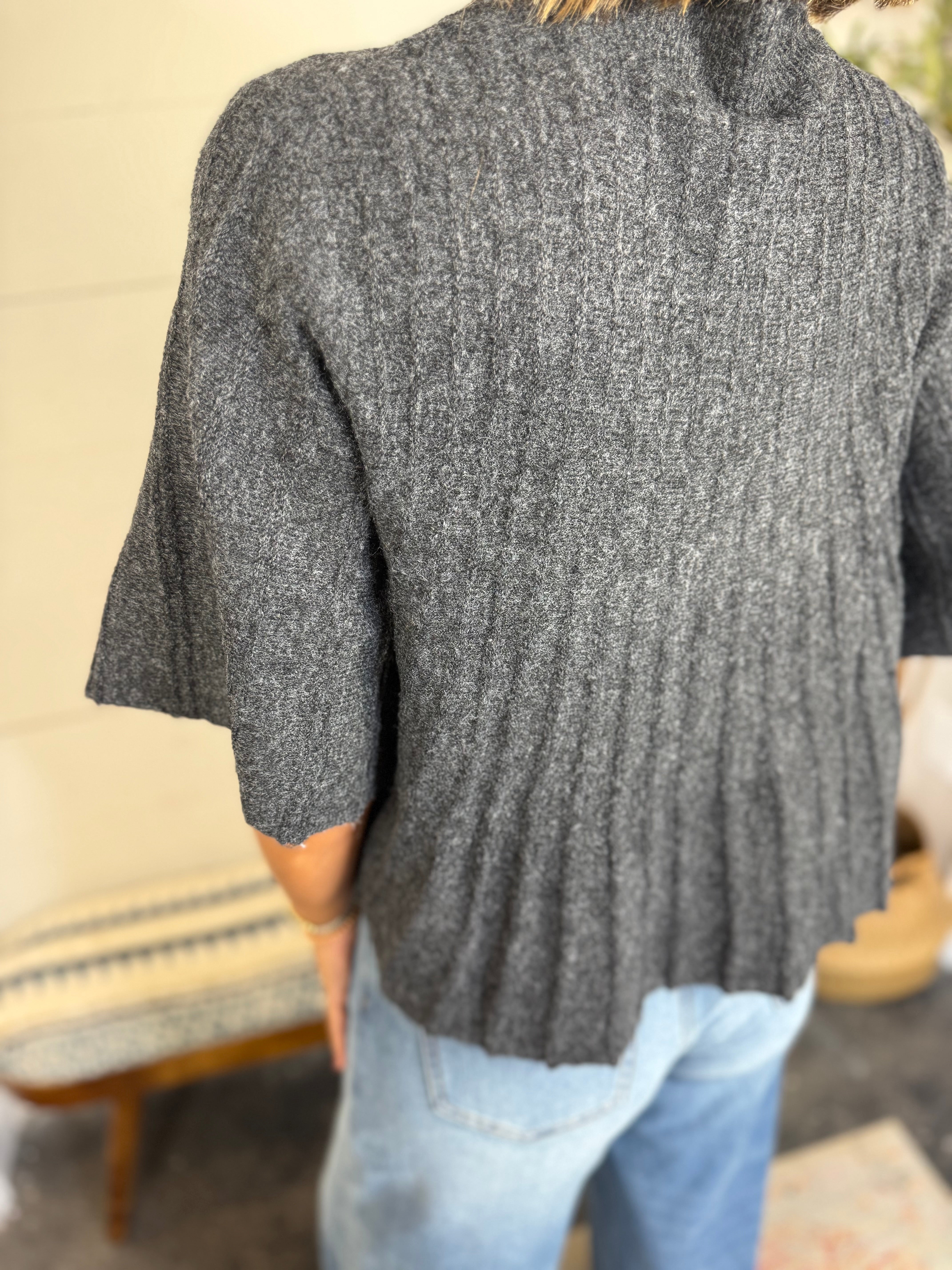 Mustard Seed Bell Sleeve Wide Rib Knit Sweater Top