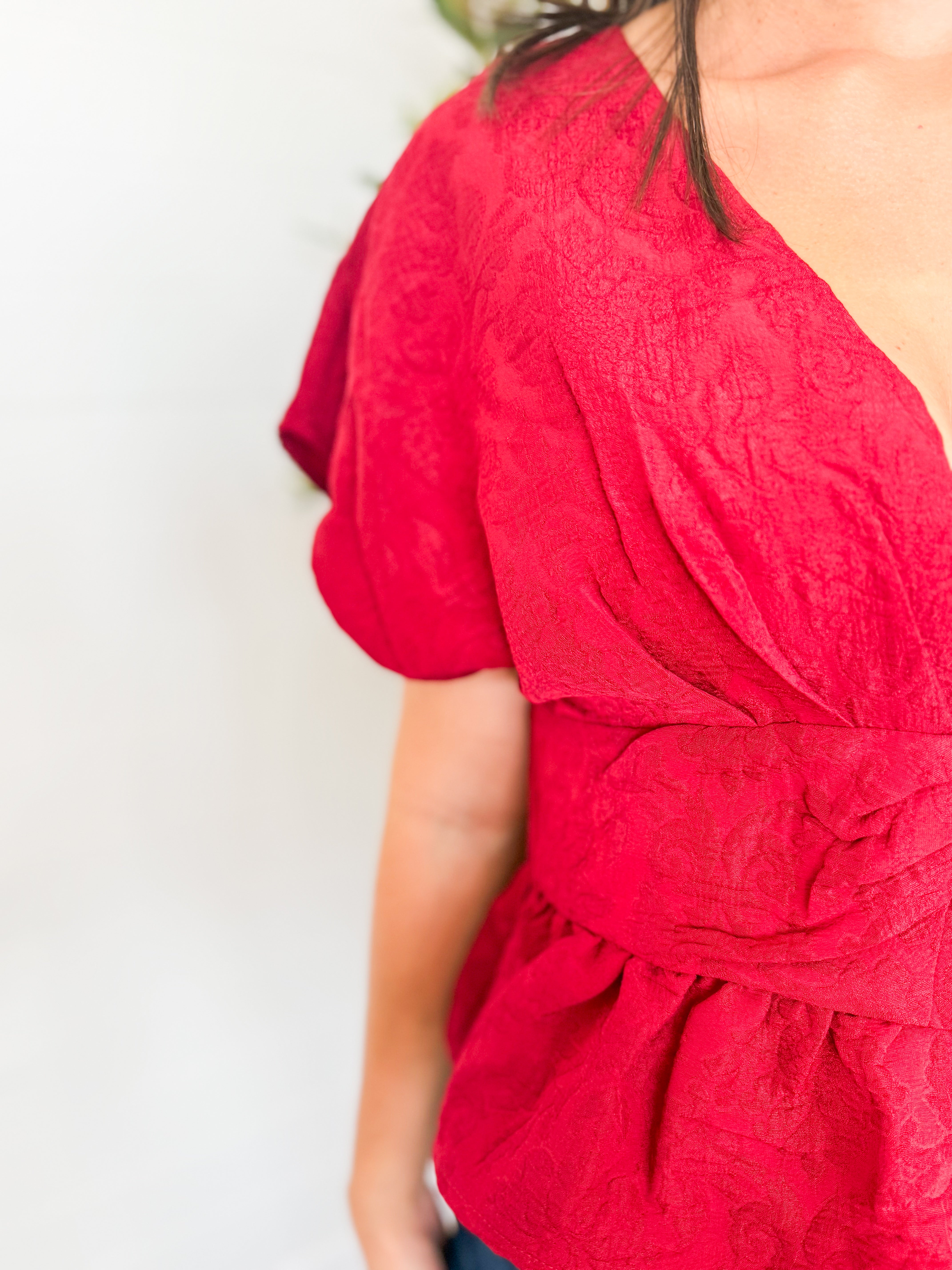 Burgundy V-Neck Peplum Top