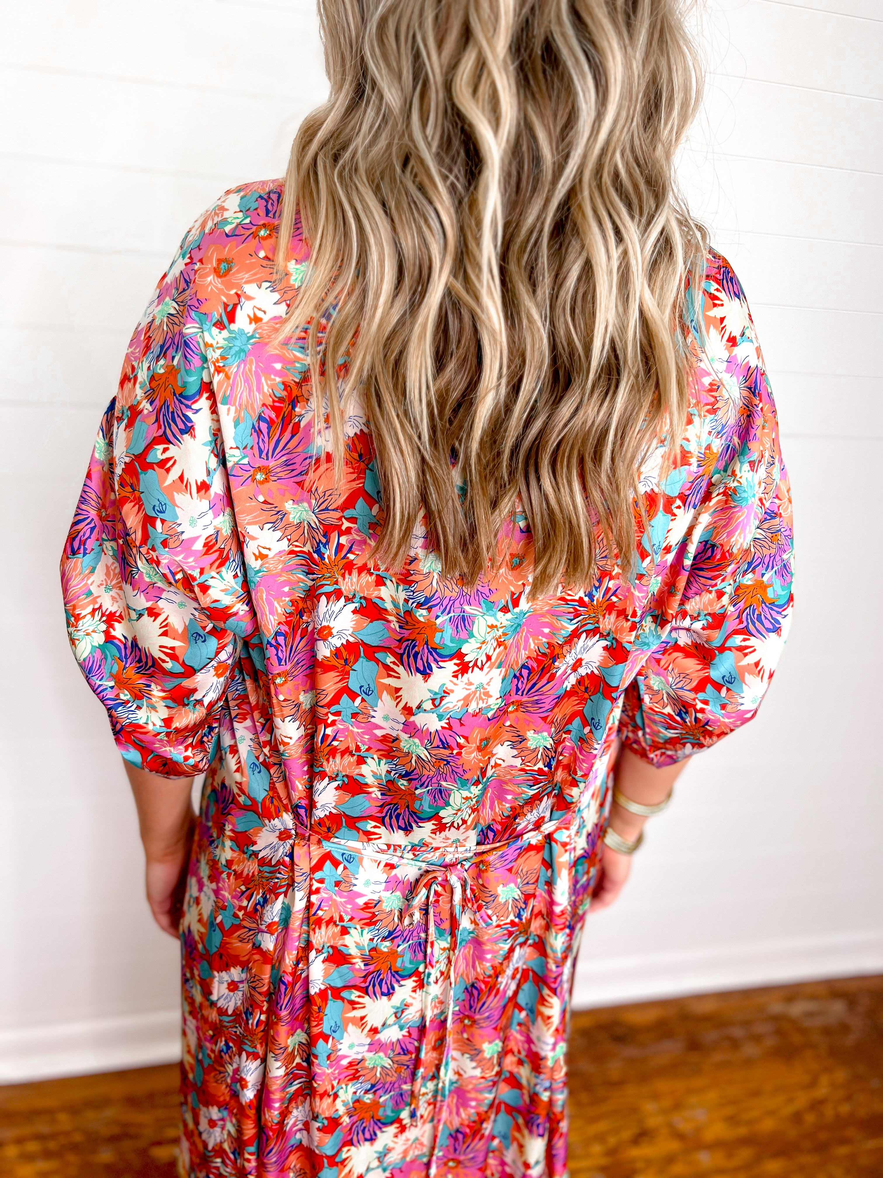Love & Harmony Multi Color Floral Print Midi Shirt Dress