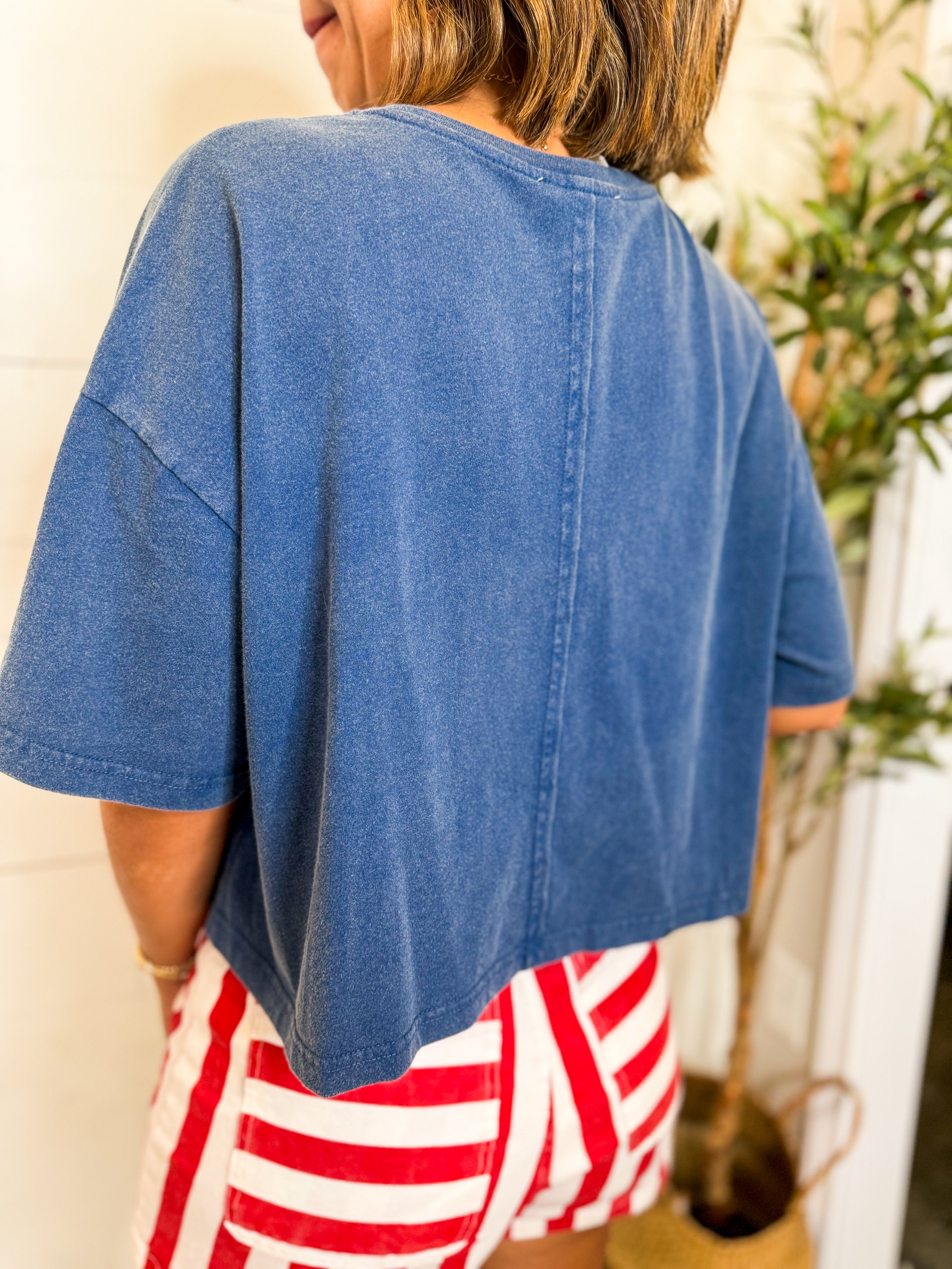 Navy Star Crop Top