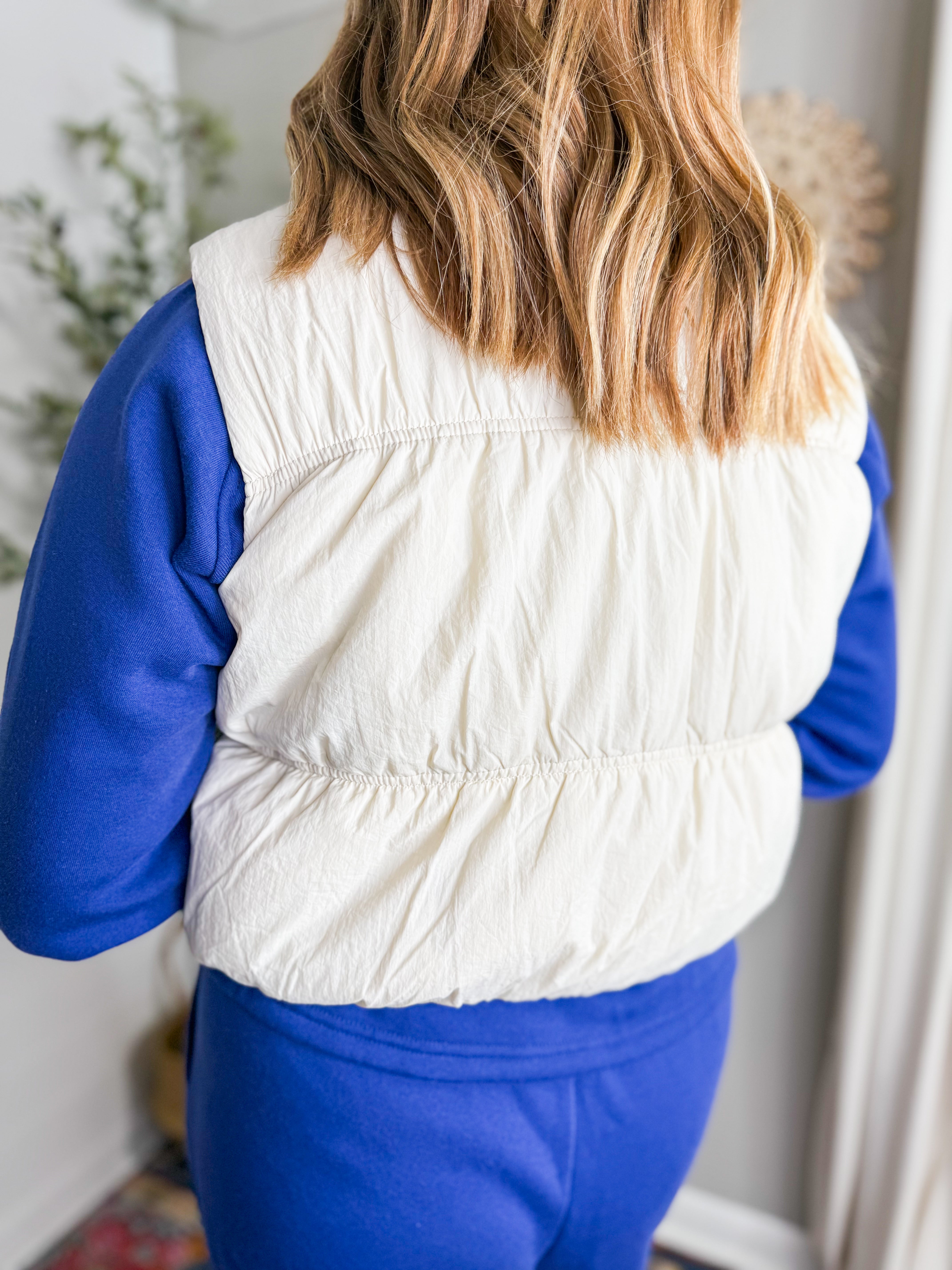 Collard Zip Up Cropped Puffer Vest - 2 Colors